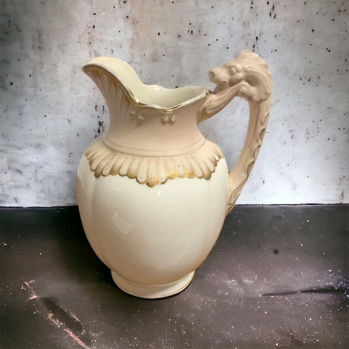 Antique Edwin Bennett Pottery Company Lions Head Pitcher Art Nouveau 