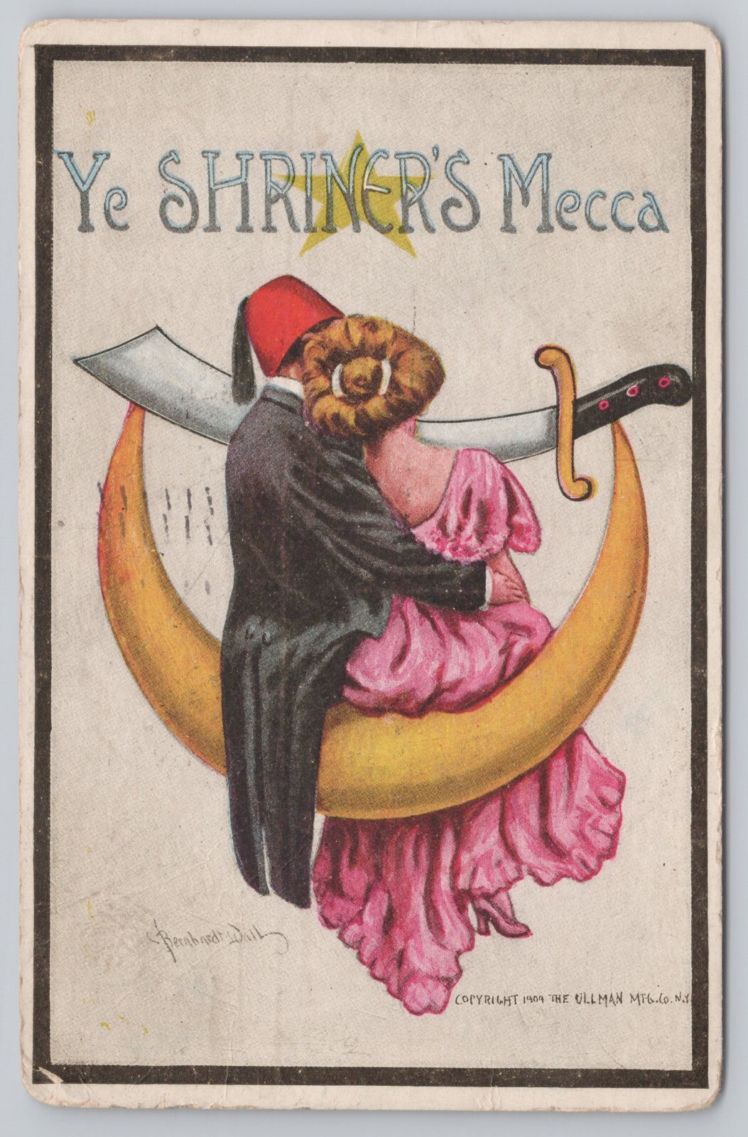 YE SHRINER'S MECCA Artist Signed Bernhardt Wall 1909 Postcard 9021