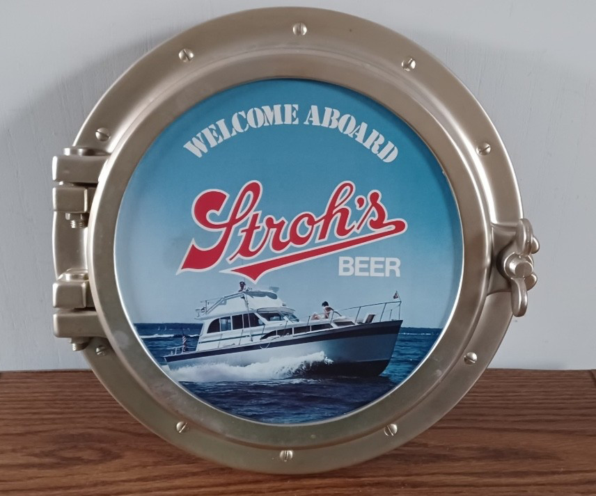 Vintage Stroh\'s Beer Ship Port-hole Welcome Aboard Hard Plastic Sign
