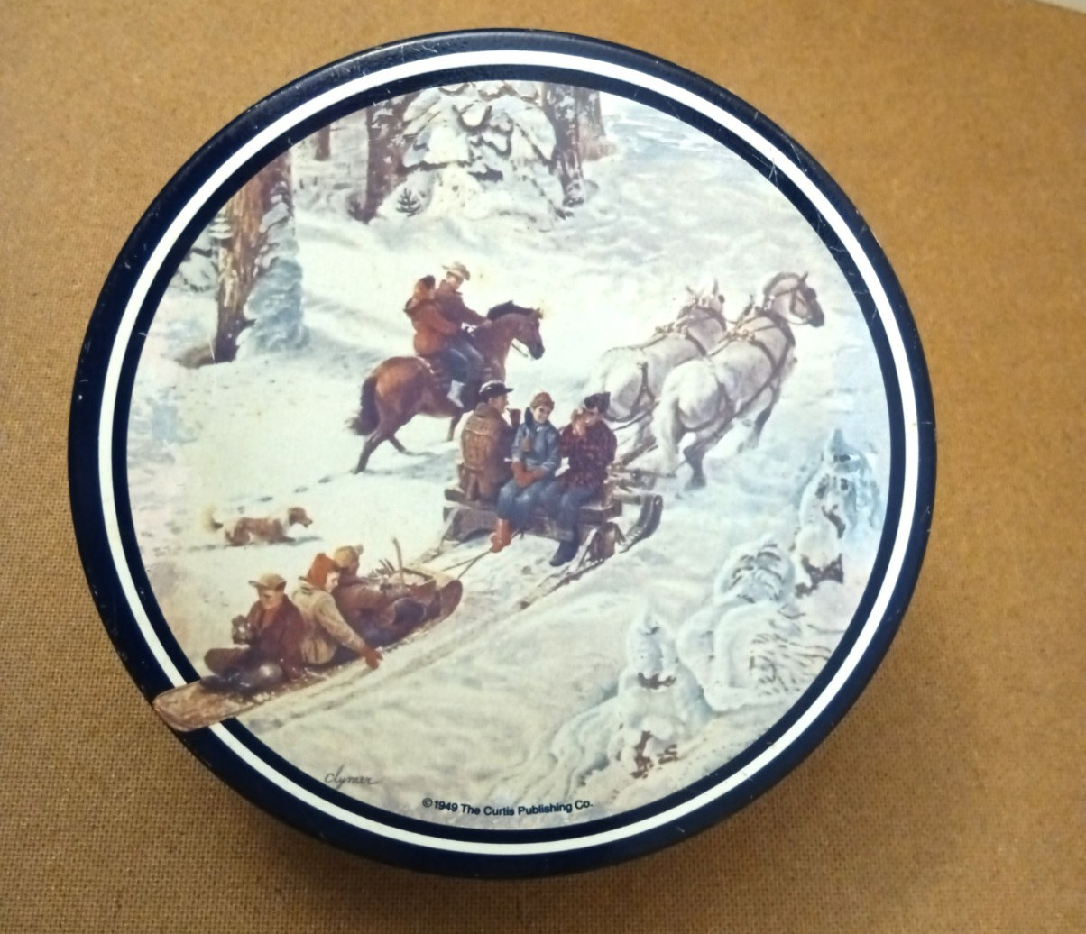 Vintage Saturday Evening Post Winter Sleigh Ride Tin John Clymer Christmas