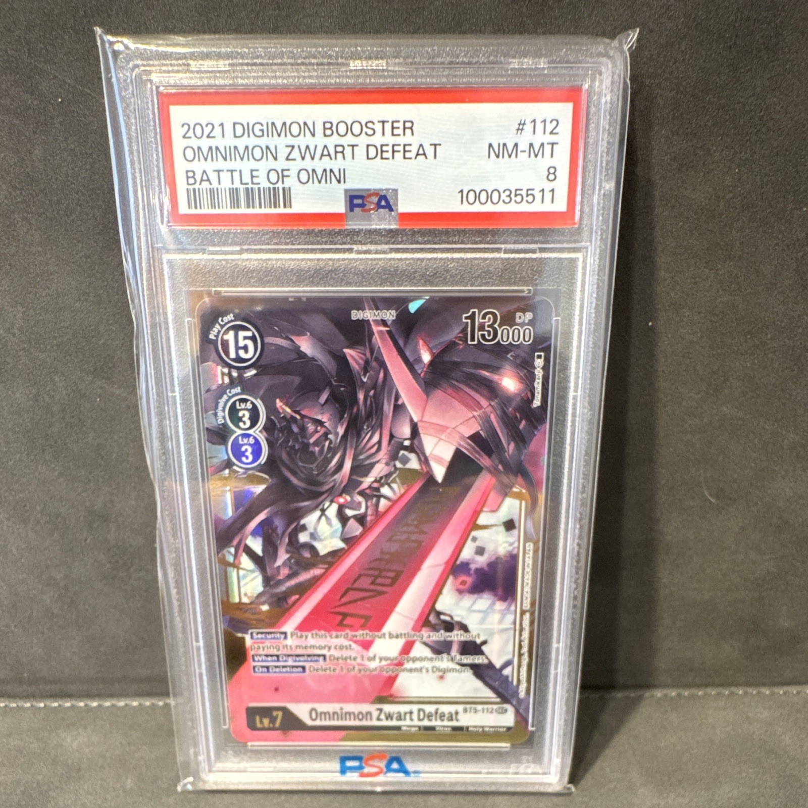 Bandai Digimon 2021 Battle of Omni Omnimon Zwart Defeat #112 PSA 8