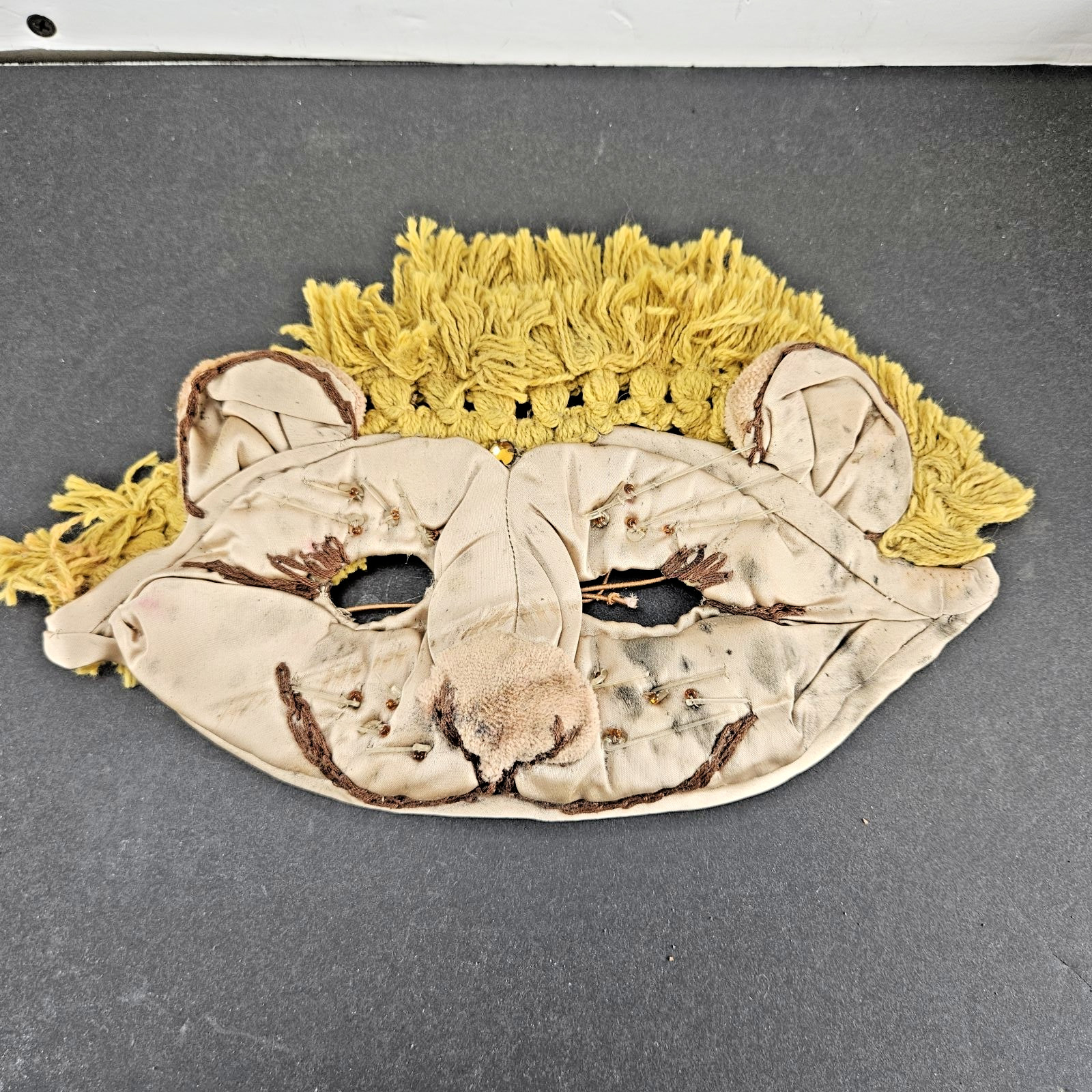 Antique Folk Art Lion Mask - Early 20th Century Handmade Quilted Textile Carniva