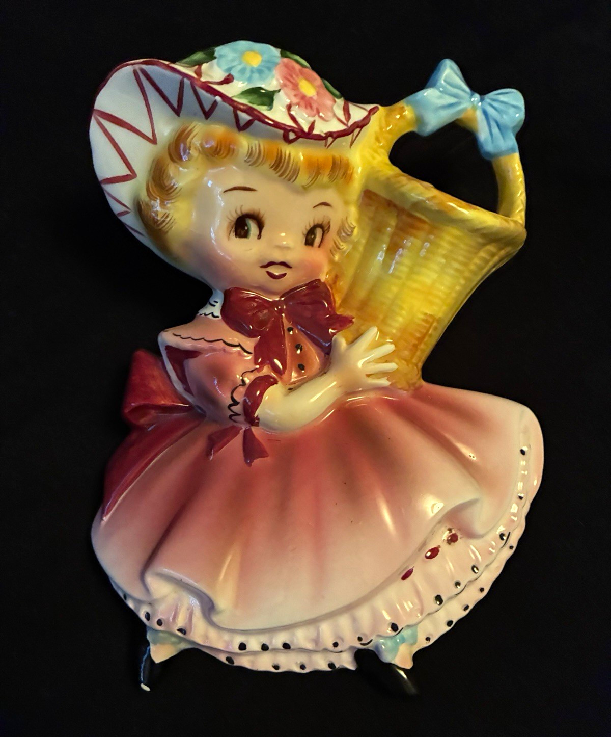 Rare Vintage Lefton Miss Dainty Wall Pocket Japan 2628