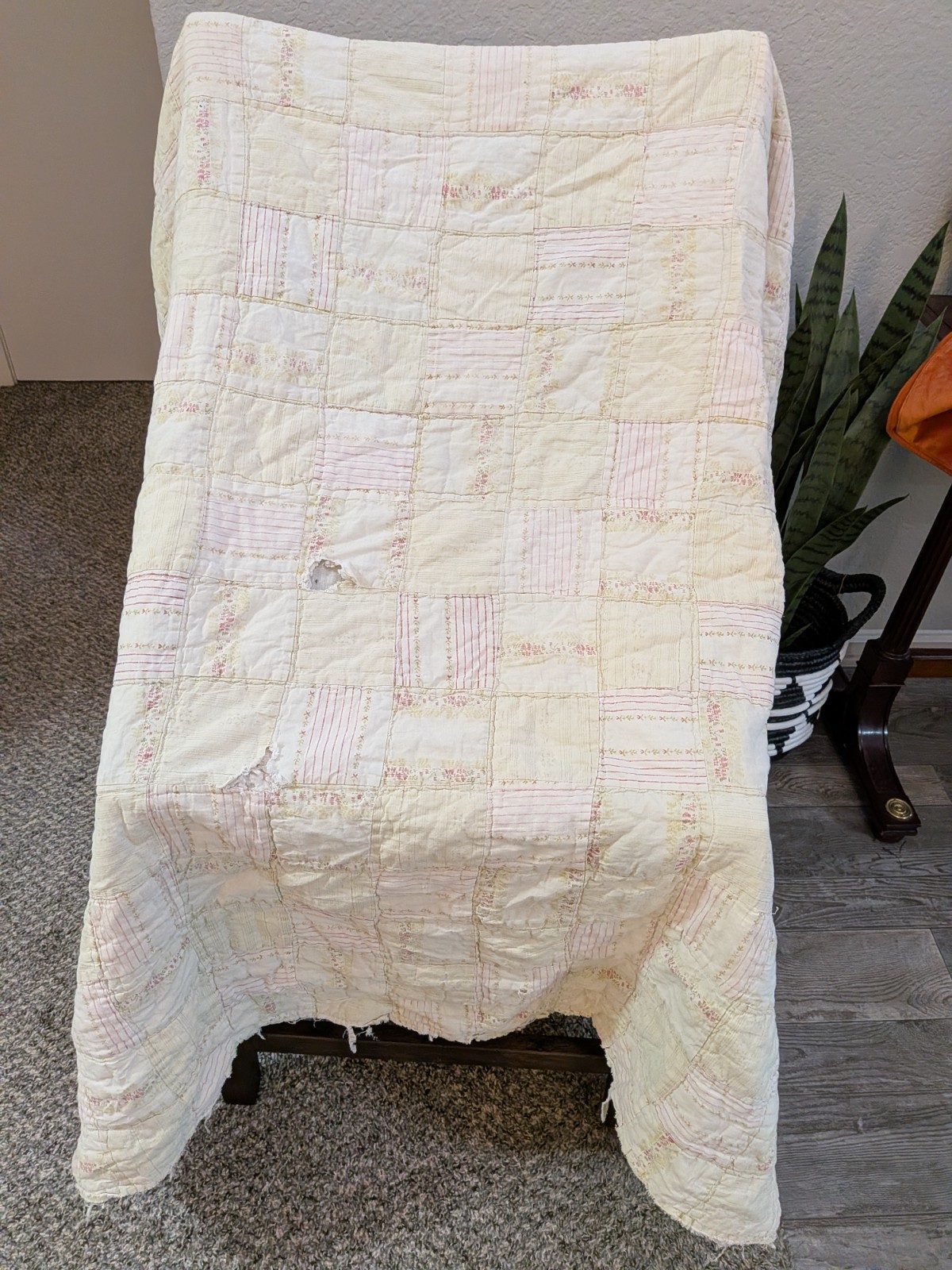 Vintage Handmade MCM Cutter Quilt Torn Pastel Patchwork