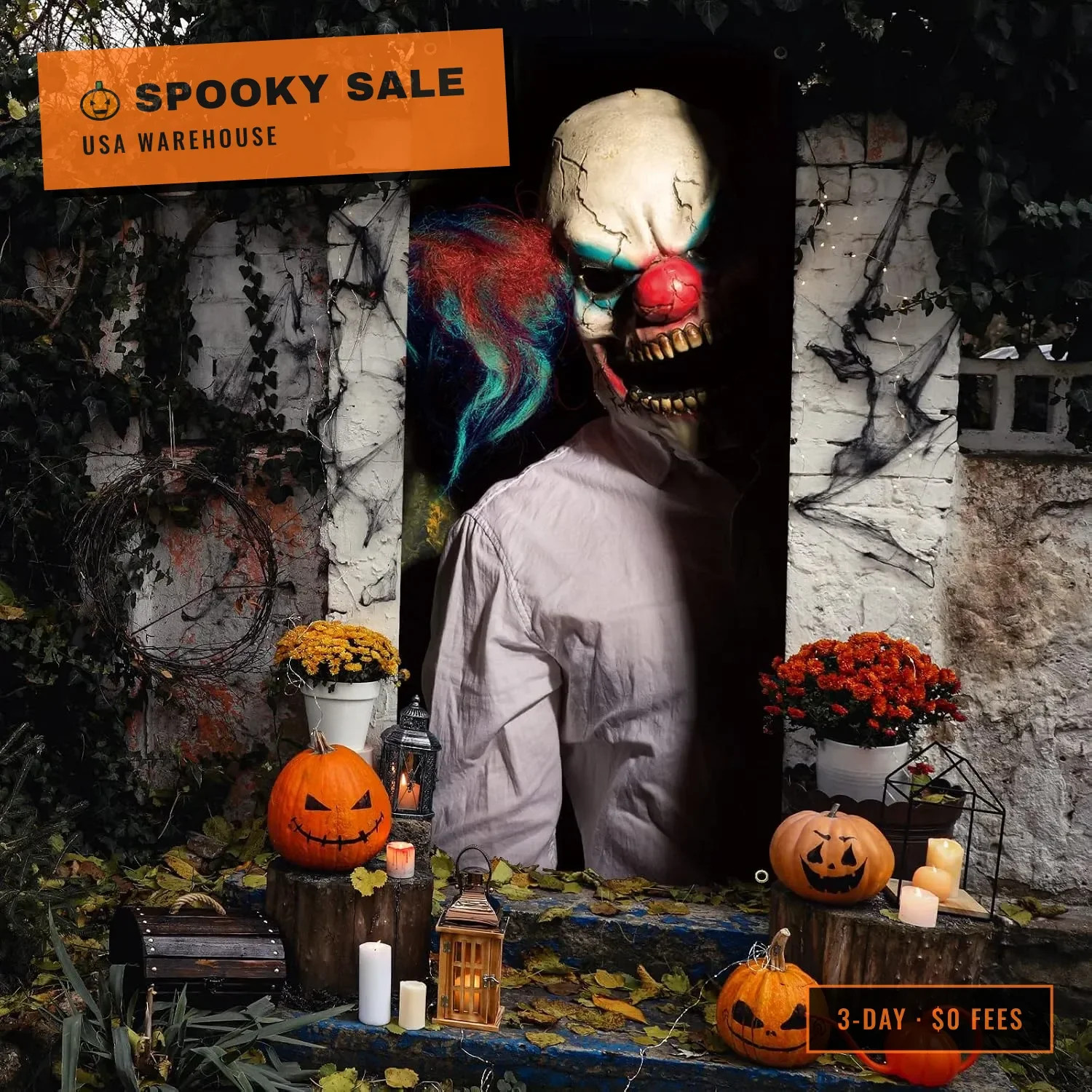 Halloween Clown Decorations Scary Ghost Door Cover 79 x 35 Inches Creepy Window