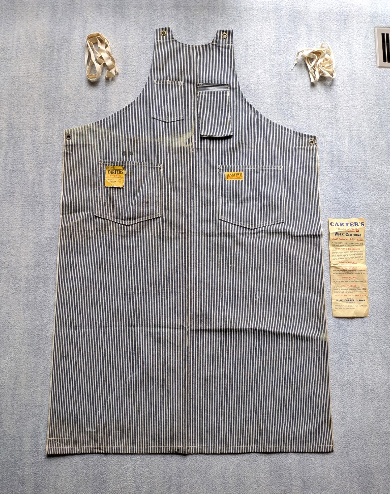 Vintage H.W. Carter’s Hickory Stripe Machinist Apron Shop Patina 1952-62 w/label