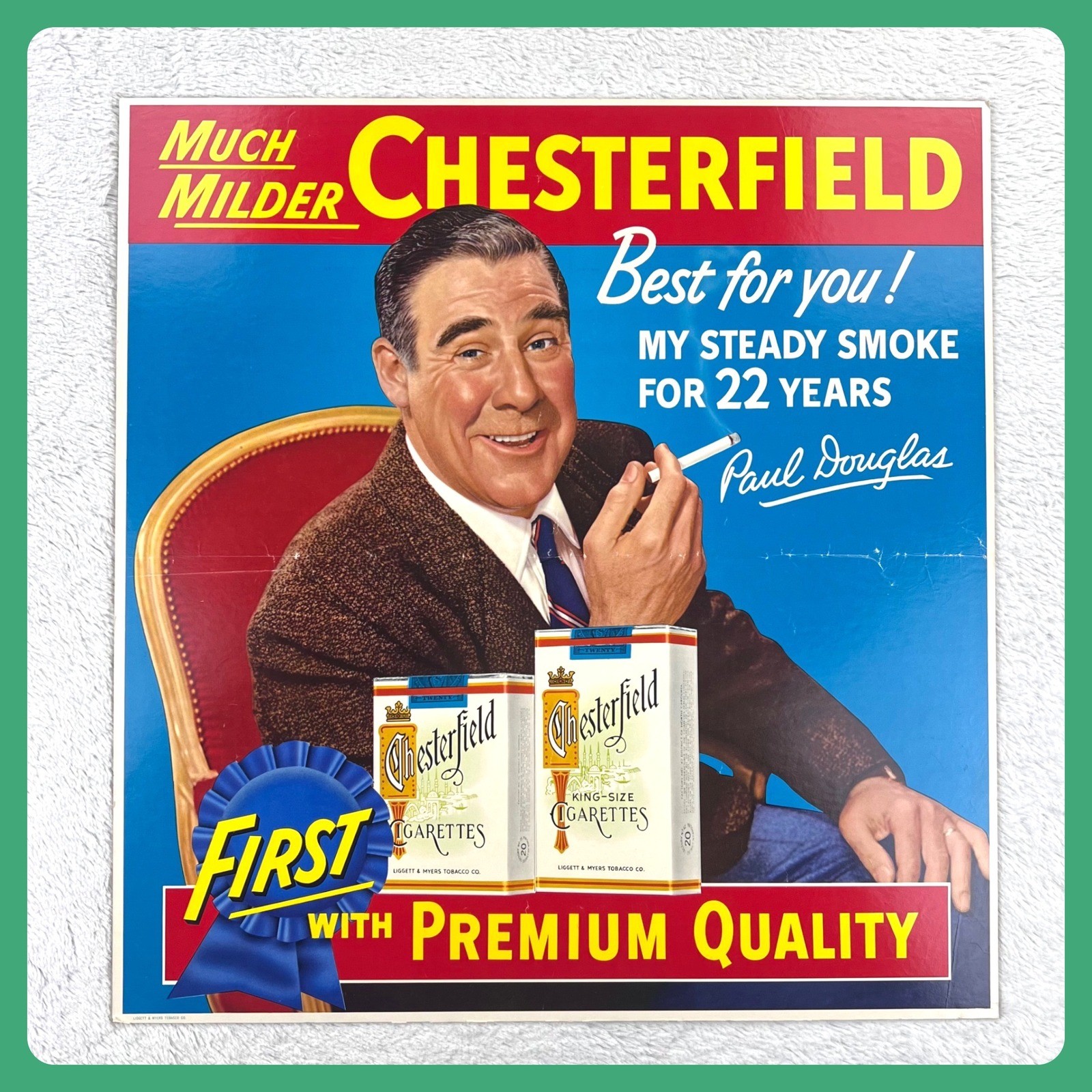 1950s Chesterfield Cigarette Cardboard Advertising Vintage Sign 21\