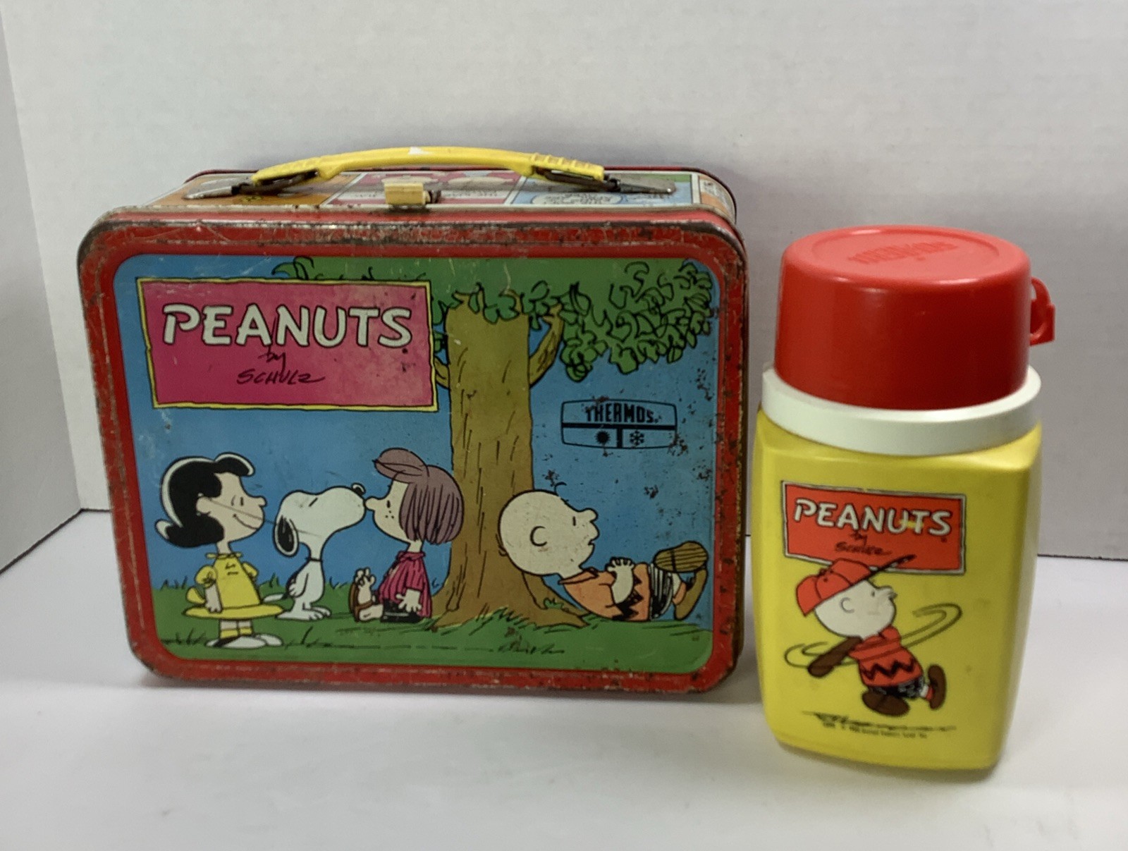 Vintage 1973 Peanuts Metal Lunchbox King Seeley Thermos Set Schulz Charlie Brown