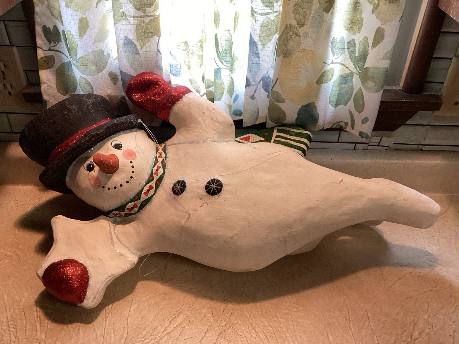 Vtg Paper Mache Hanging HUGE Snowman Christmas Decorations Approx. 27” Long
