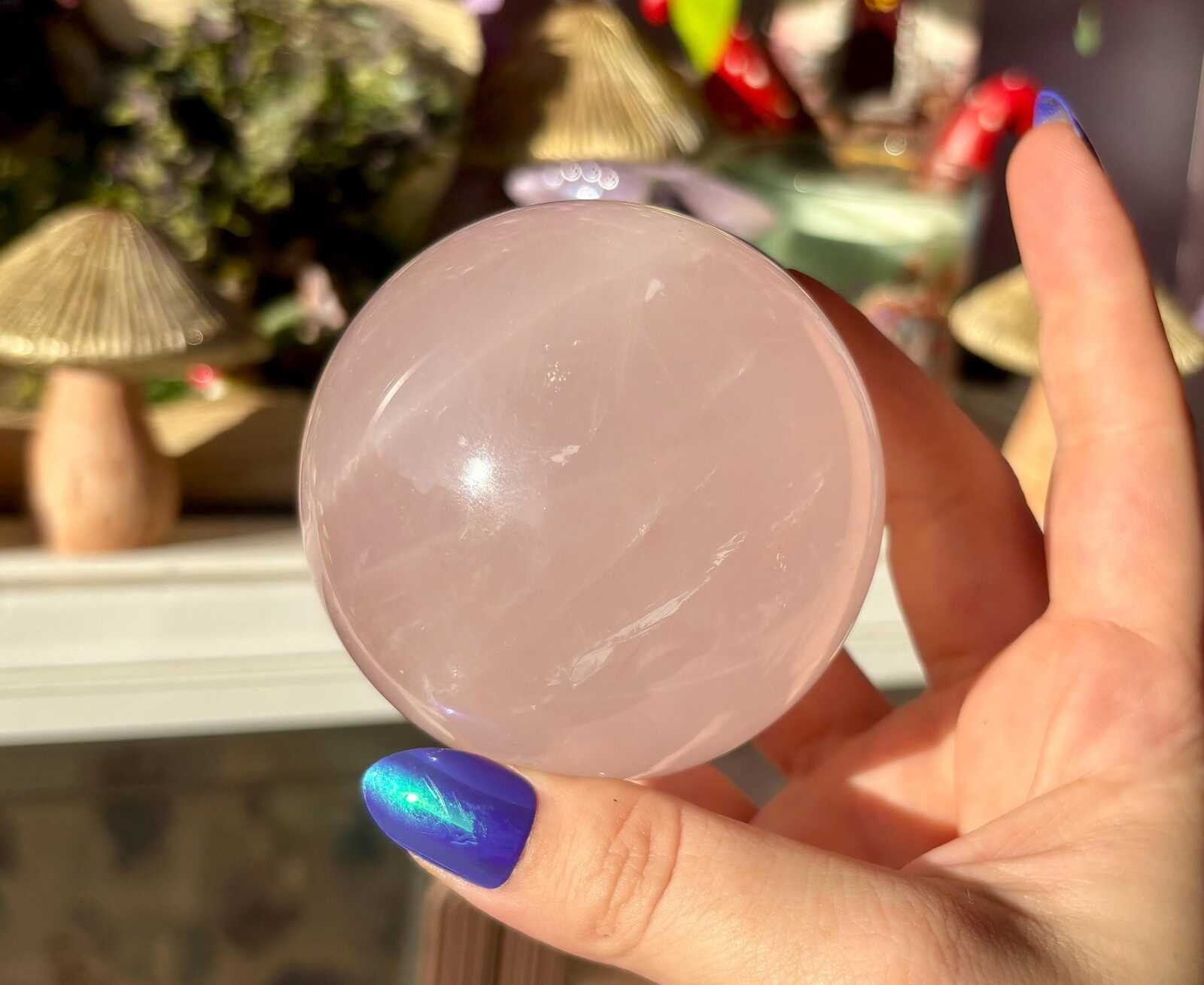Rose Quartz Sphere, Polished Pale Pink Crystal Ball, Crystal Shelf Decor