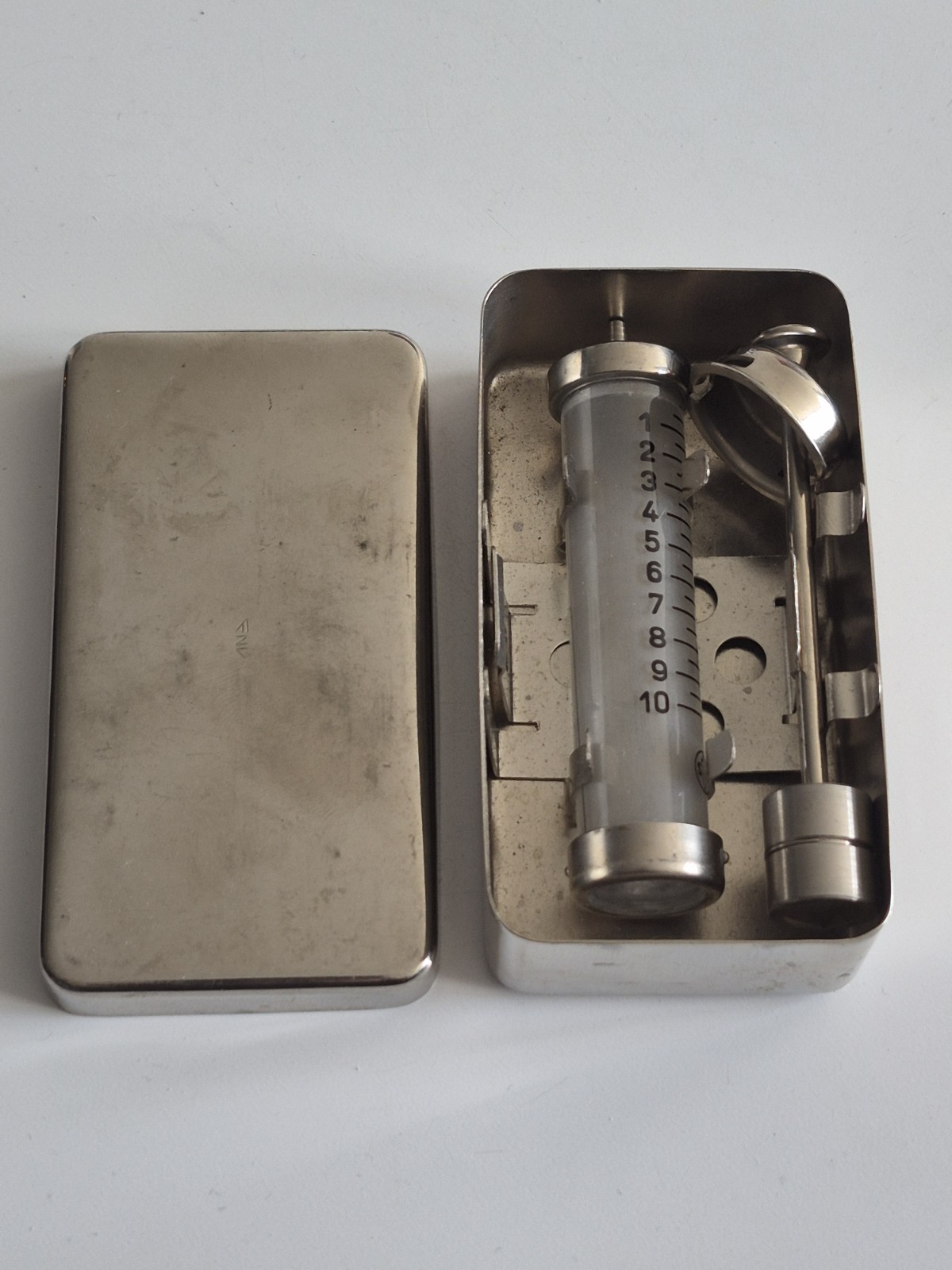 VTG Record Syringe 10ml SIK GDR Glass & Poland Metal Plunger 1960s Case