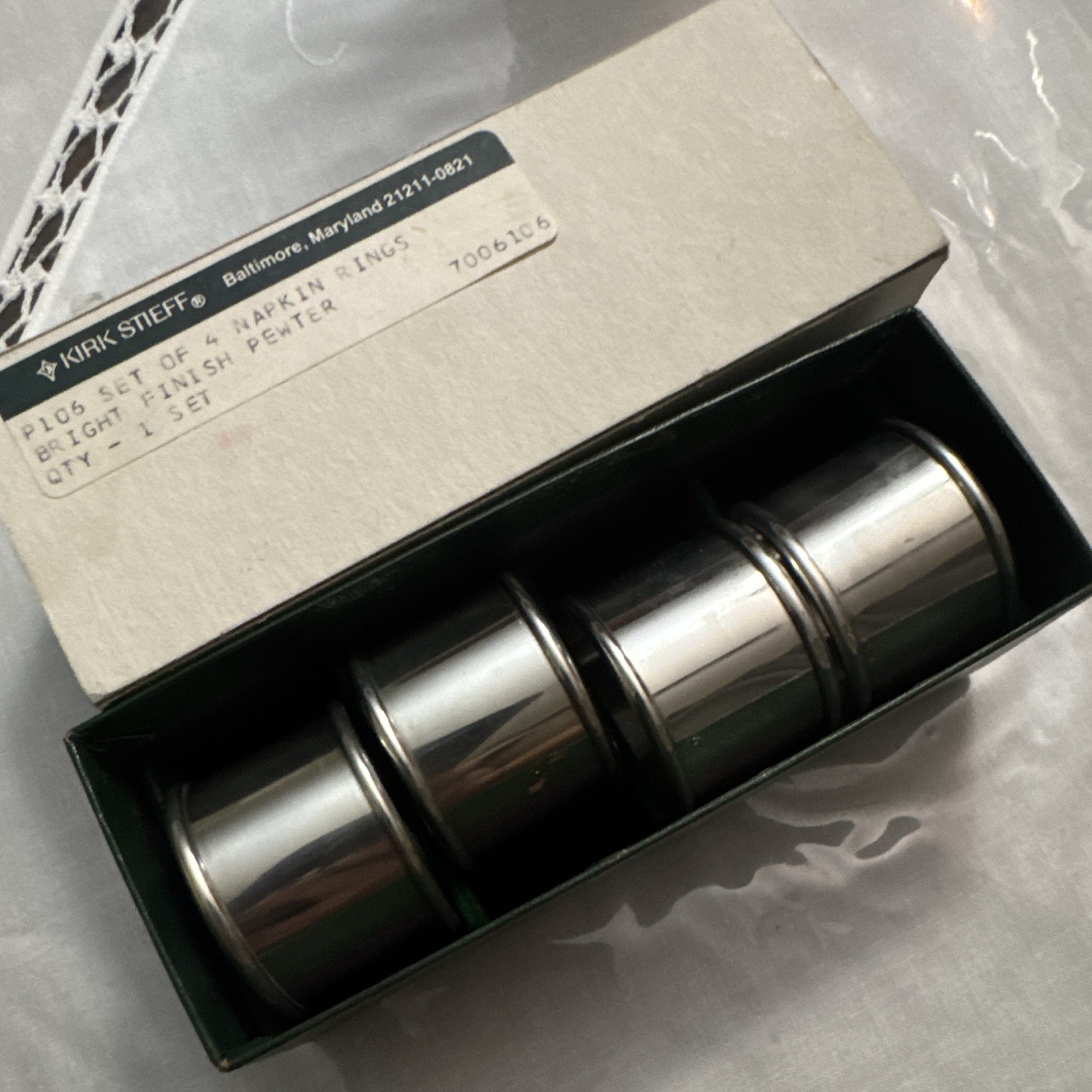 Vintage Kirk Stieff Pewter Napkin Rings Set of 4 Bright Finish Boxed NOS