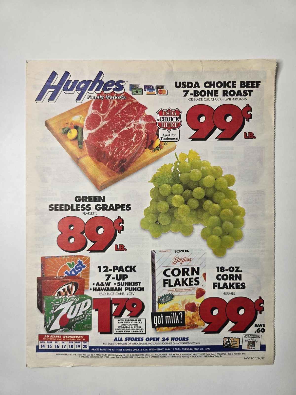 1997 Hughes Family Markets Grocery Circular Got Milk 7UP AandW 8 Pages Original