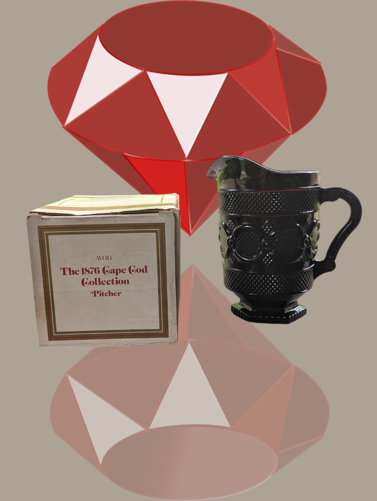 AVON CAPE COD COLLECTION 1876 Ruby Red Glass Pitcher 8\