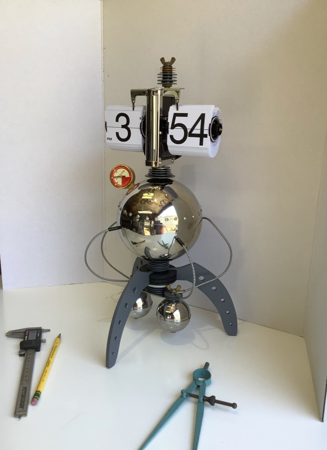 Steampunk diesel punk desk clock unique sci fi strange flip down clock handmade