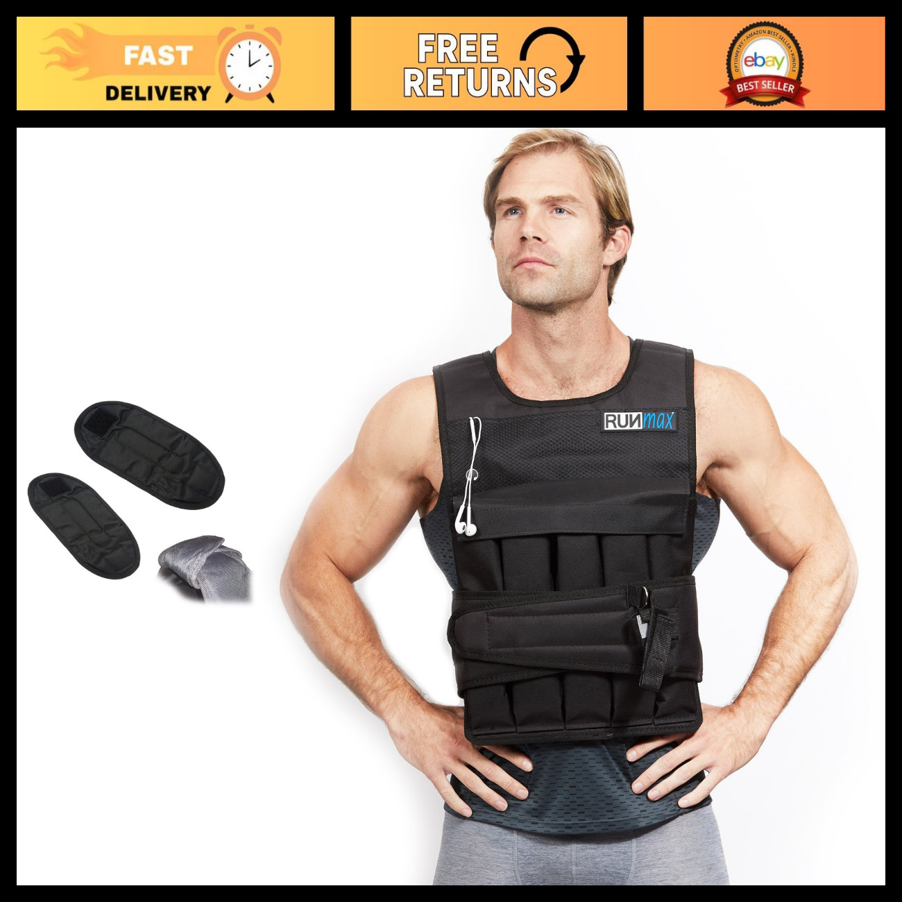 RUNmax Pro Weighted Vest 12lbs/ 20lbs/ 40lbs/ 50lbs/ 60lbs with Shoulder Pads Op