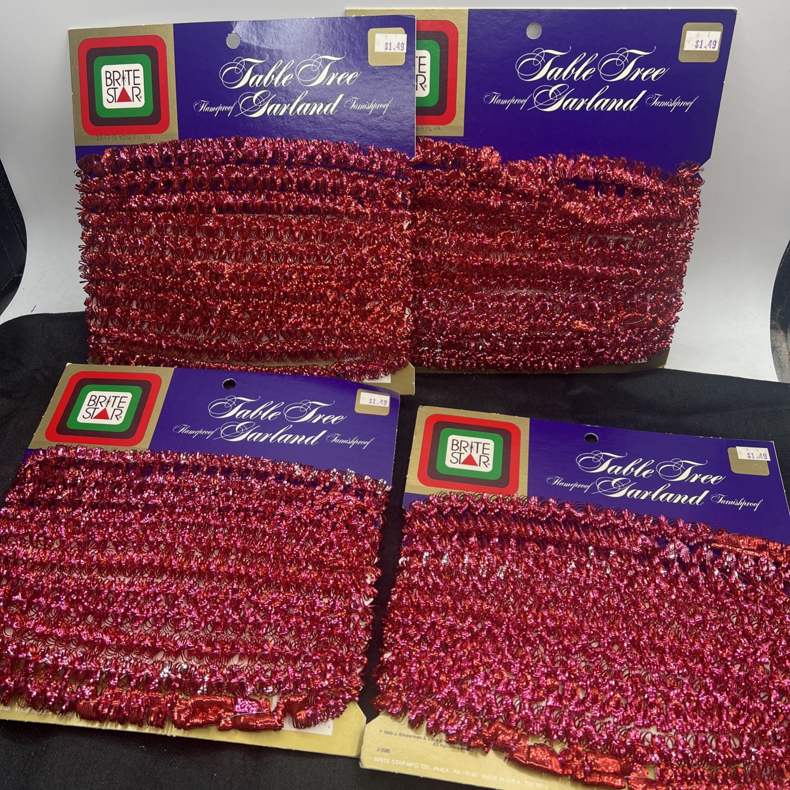 Vintage Red Christmas Tree Garland - Twist Foil Lot Of 4 Brite Star Table Tree