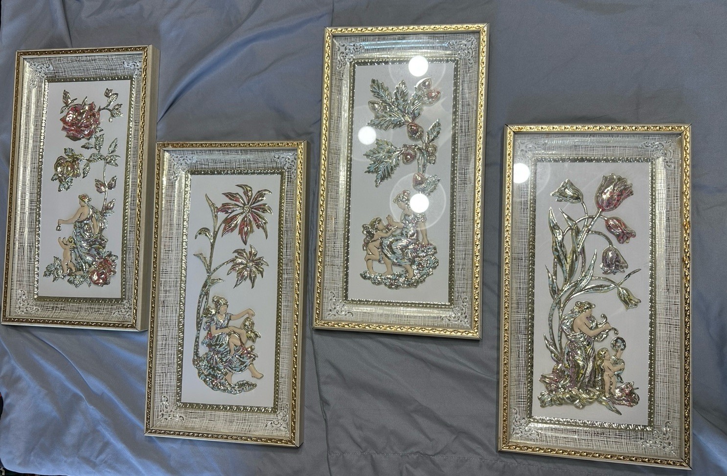 Vintage 1950s MetalCraft Four Seasons Wall Plaques - Set of 4 with Brochure