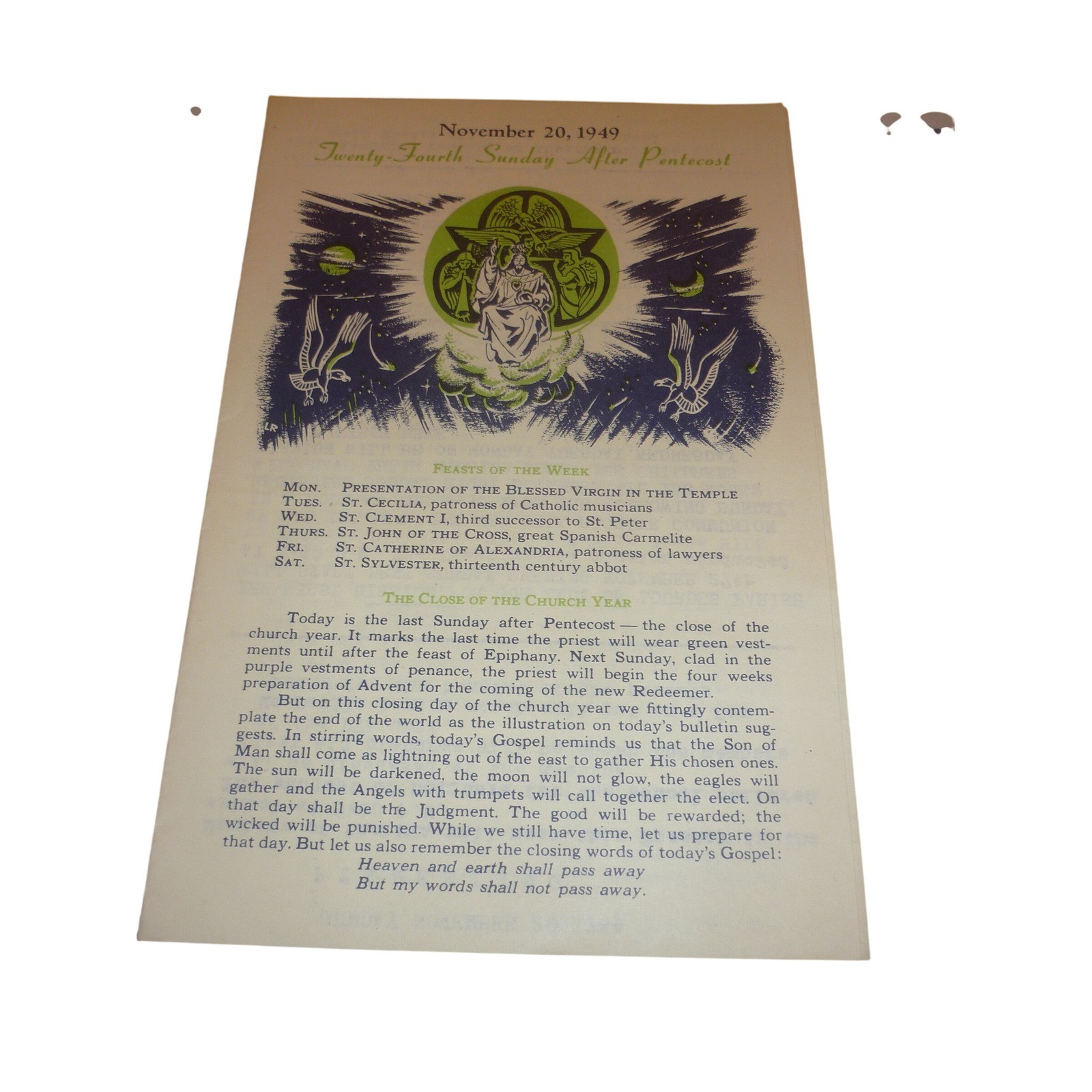 Vintage 1949 Catholic Church Bulletin Our Lady of Lourdes Peoria IL Ephemera