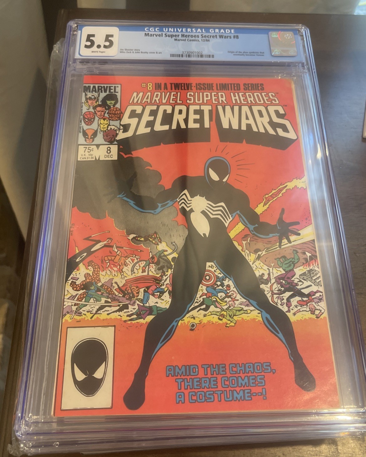 Marvel Super Heroes Secret Wars 8 (Marvel, 1984)  CGC 5.5 WHITE PAGES  Venom
