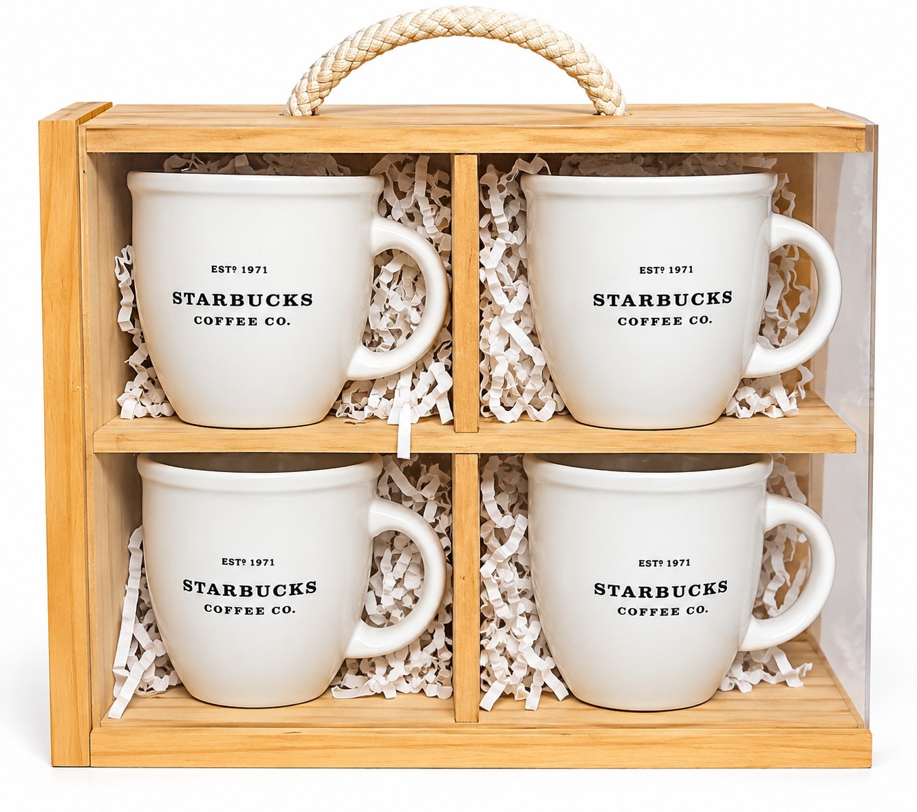 Vintage Starbucks 30th Anniversary 2001 Set of 4 Mugs Wooden Display Box
