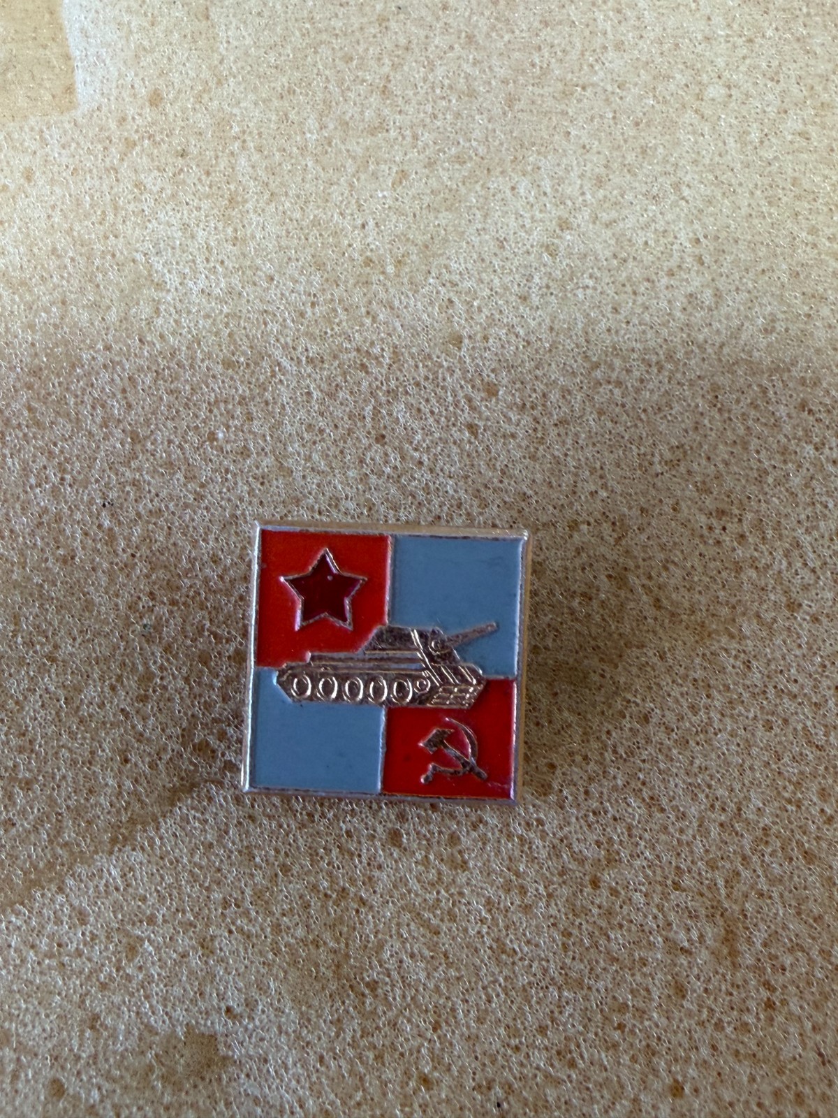 Vintage USSR Soviet Tank Armored Forces Enamel Pin Red Blue Military Badge