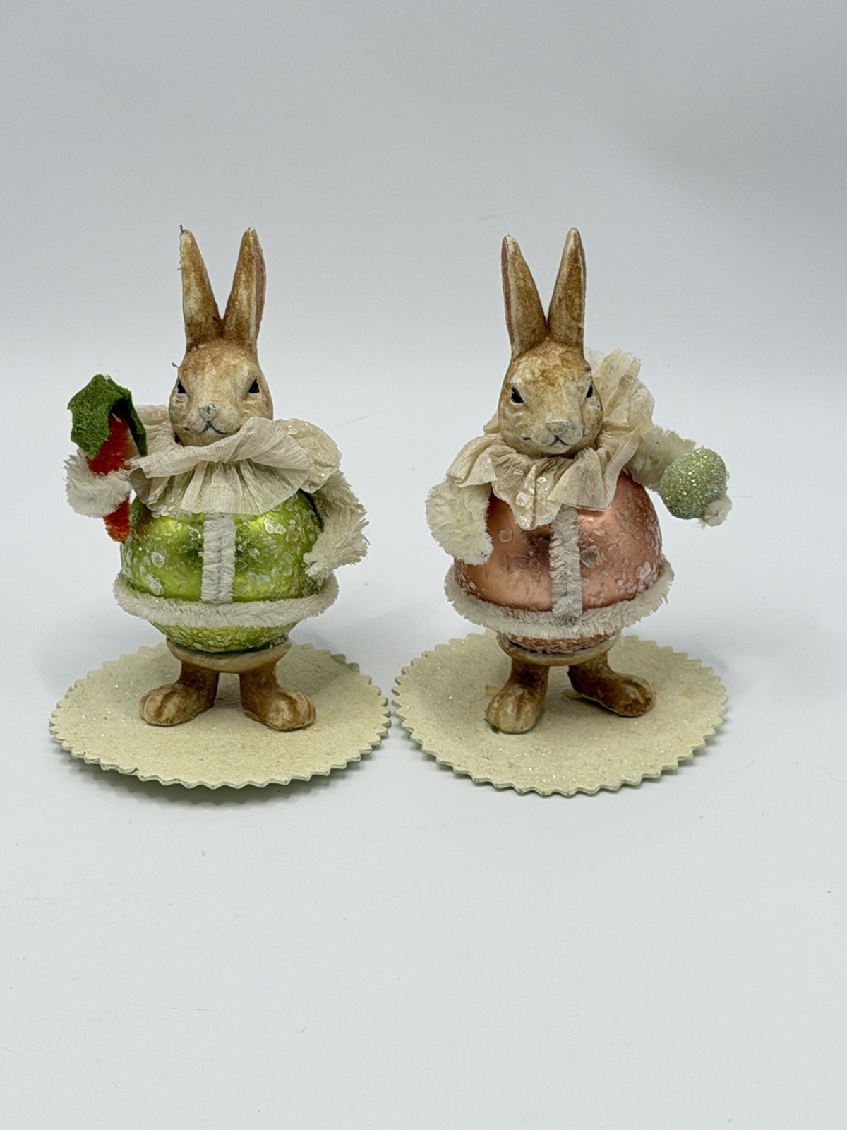 Vintage Bethany Lowe Easter Bunny Couple 4.5” Paper Mache Figures