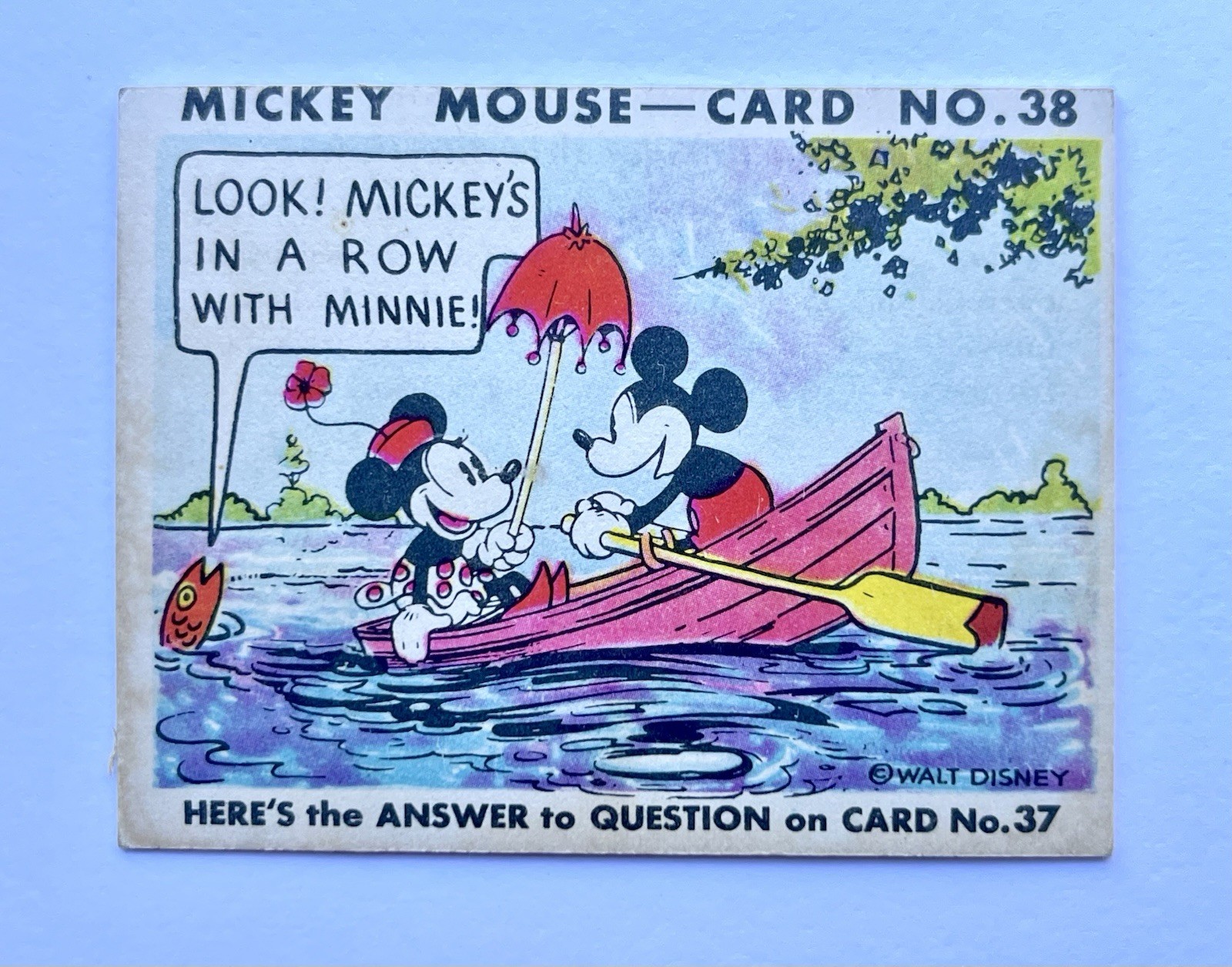 1935 Mickey Mouse Gum Card R89 TYPE 2 - #38 - RARE - Row With Minnie
