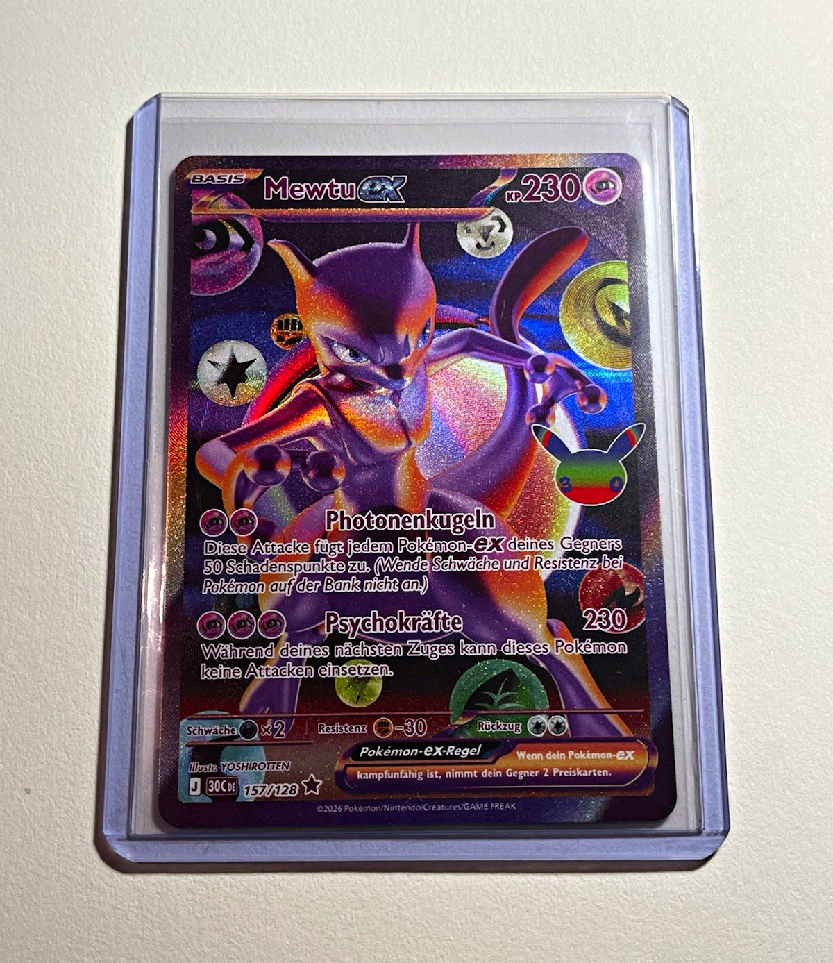 Pokemon TCG Mewtwo EX DE 157/128 Rare Holo 30th Anniversary Toploader