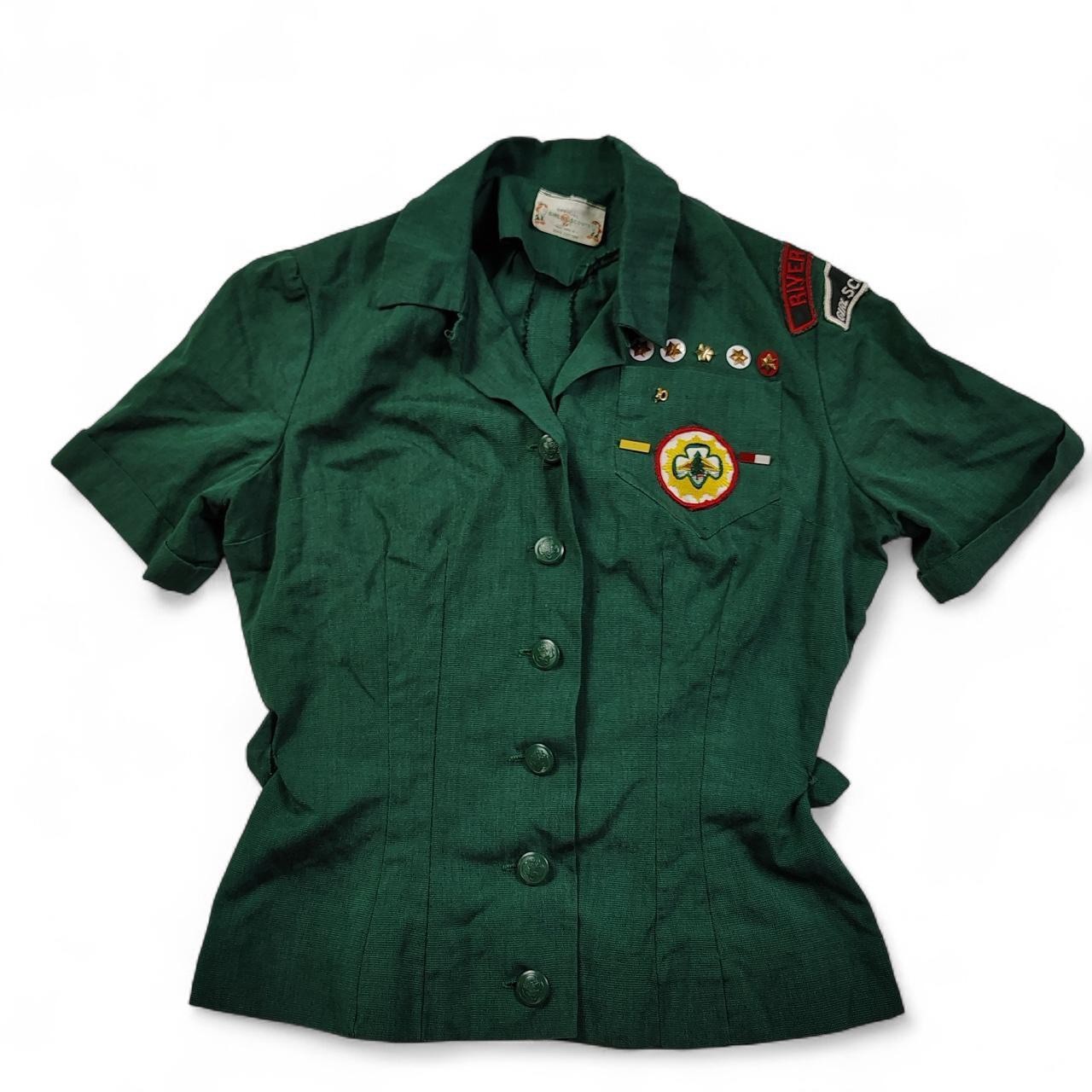 Vintage 60s Girl Scouts Uniform Top Shirt with Original Patches 1960's