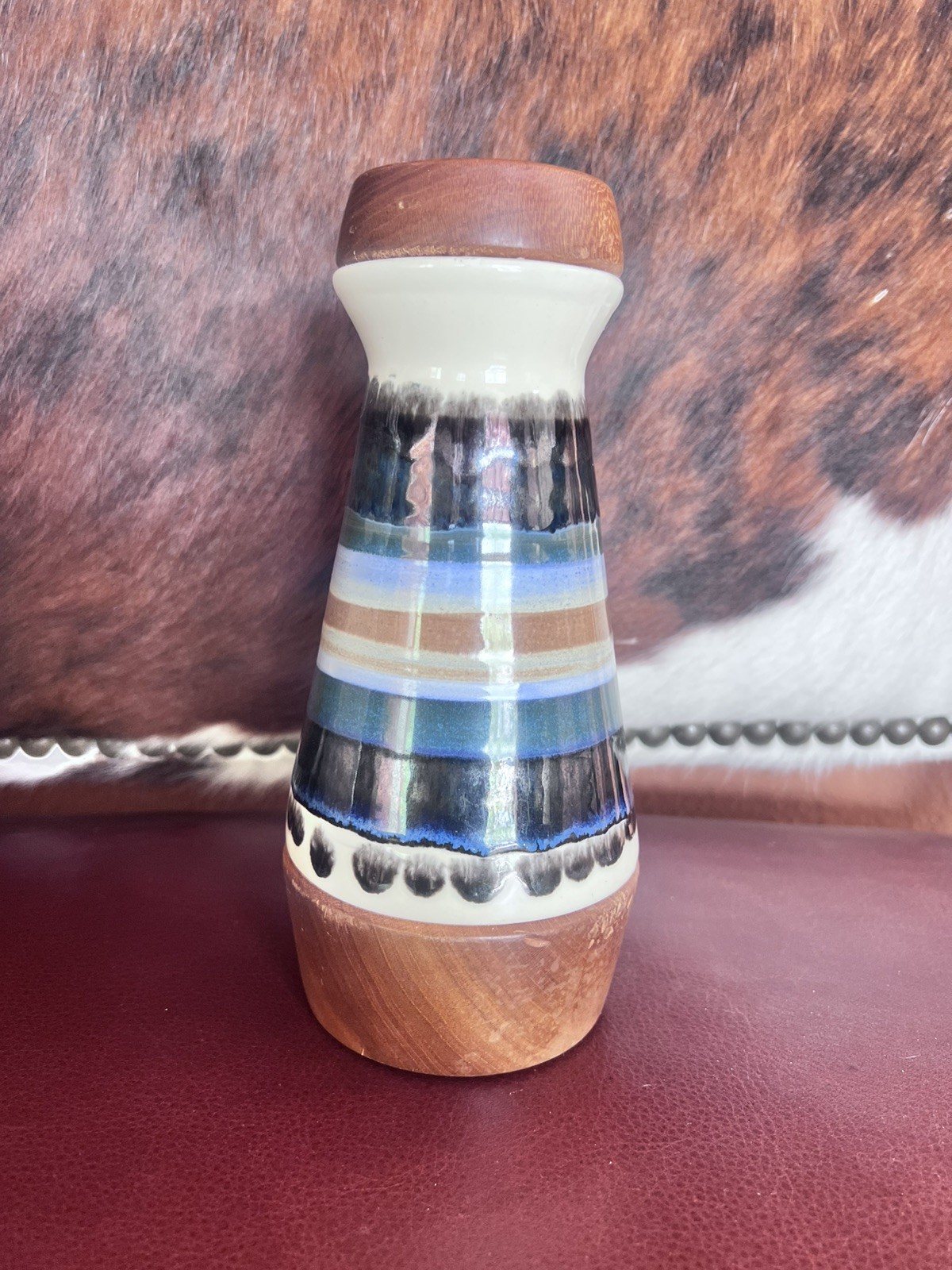 David Collier Kaleidoscope Striped Ceramic Walnut Brass 1992