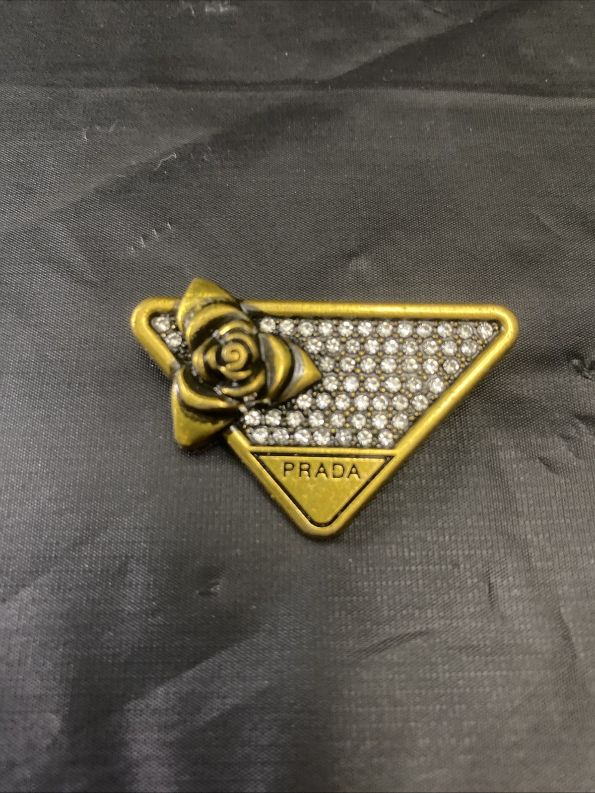 Luxury Elegant Prada Brooch Pin With Clear Rhinestone