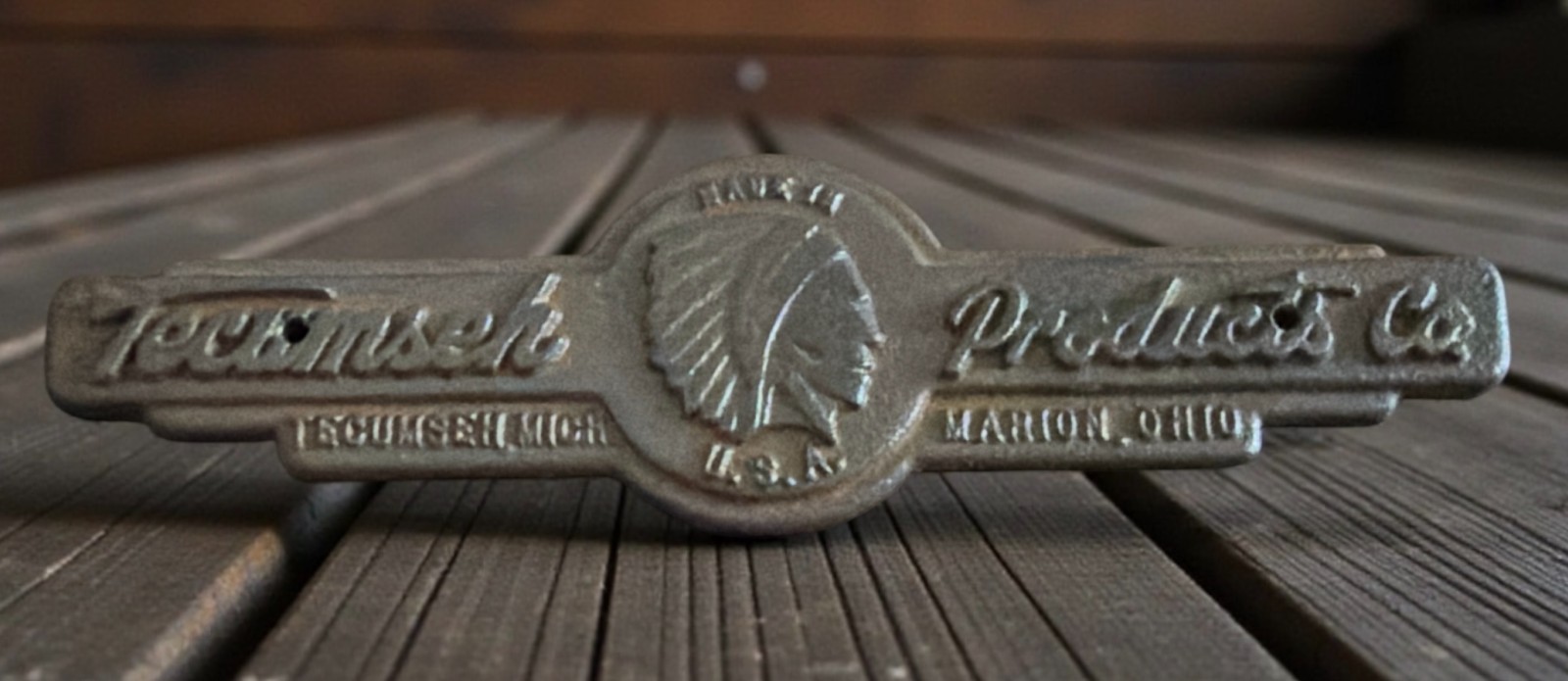 Tecumseh Products Co Marion Ohio Cast Iron Industrial Emblem 10.5