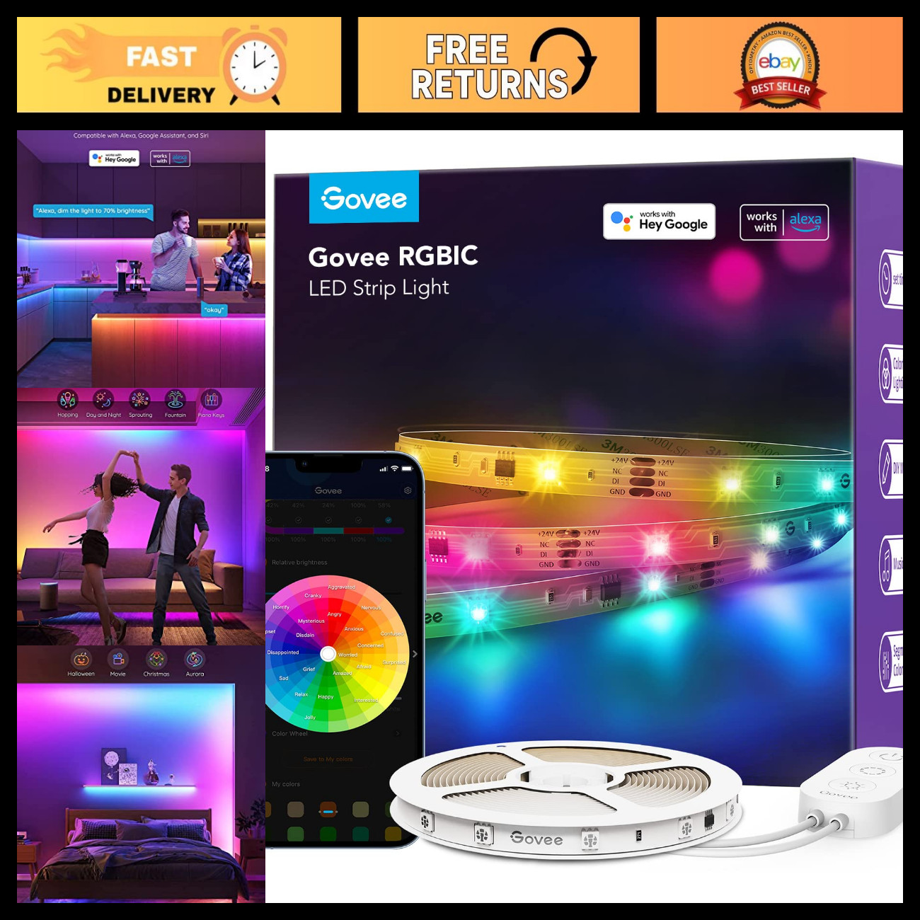 Govee 32.8ft RGBIC LED Strip Lights, Work with Alexa and Google Assistant