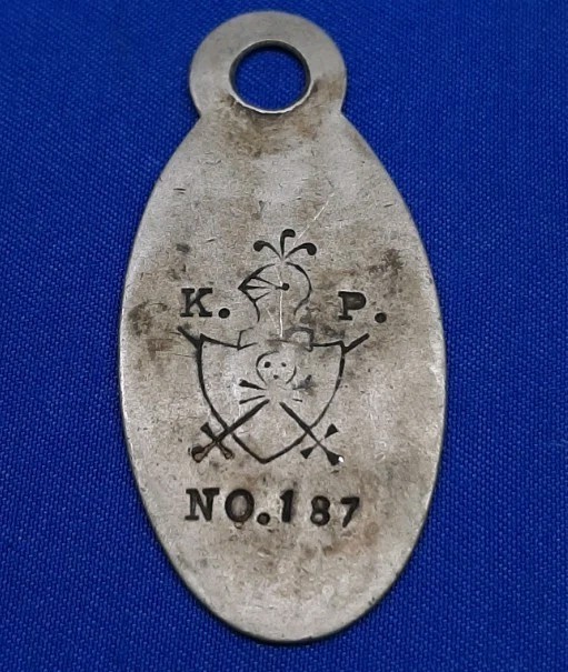 Rare Antique 1912 KNIGHTS of PYTHIAS K of P Key Chain Fob Tag Oxford Indiana