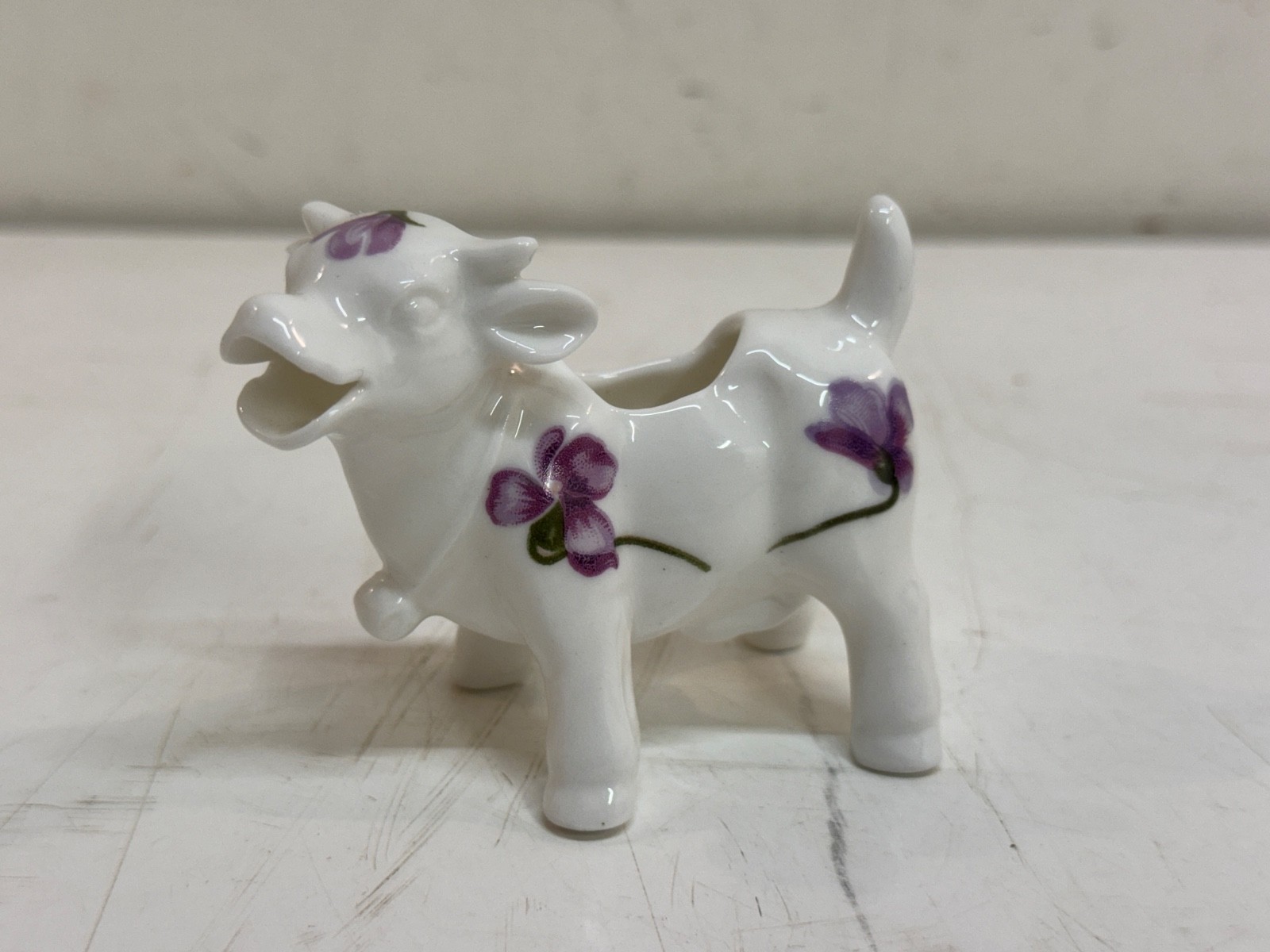 Vintage BIA Cordon Bleu Porcelain Cow Creamer Pitcher Hand Painted Violets 3