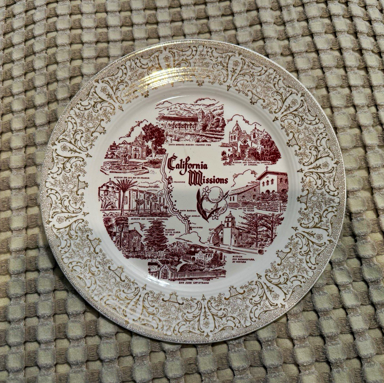 Vintage California Missions Souvenir Decorative Plate Approx 10 Inch