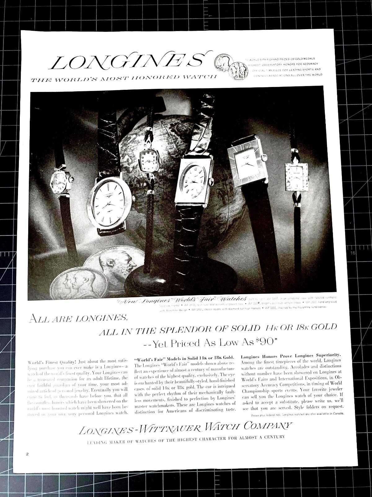 Vintage 1963 Longines Watches Print advertisement