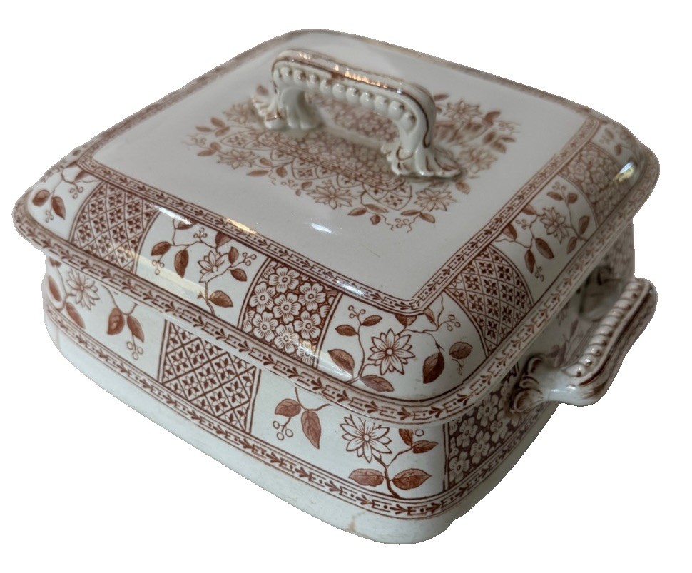 Antique Thomas Furnival MOROCCO Brown Transferware Tureen Victorian c1876-1890