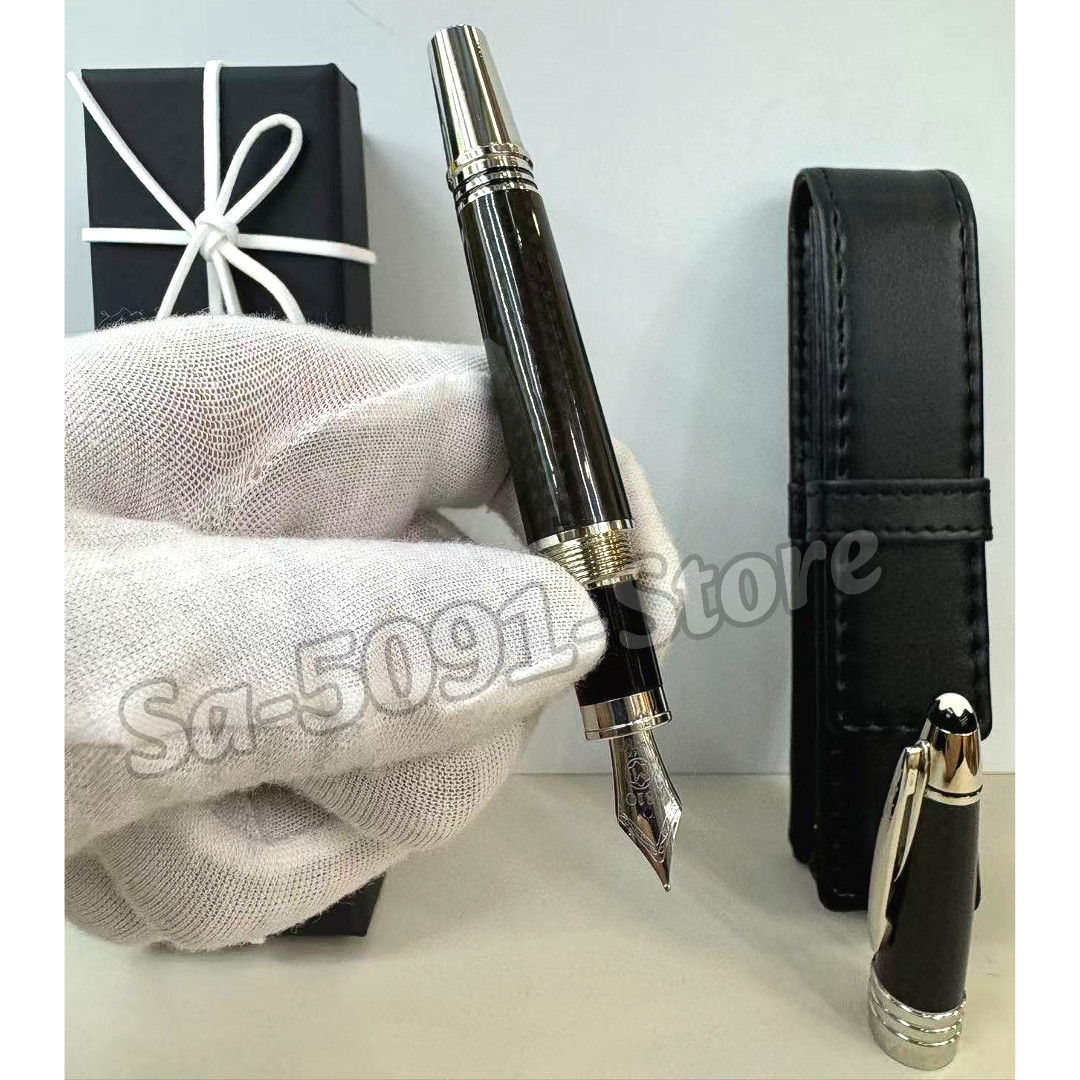 MONTBLANC Luxury Black Silver Trim Fountain Pen Fine Nib Leather Pouch VIP