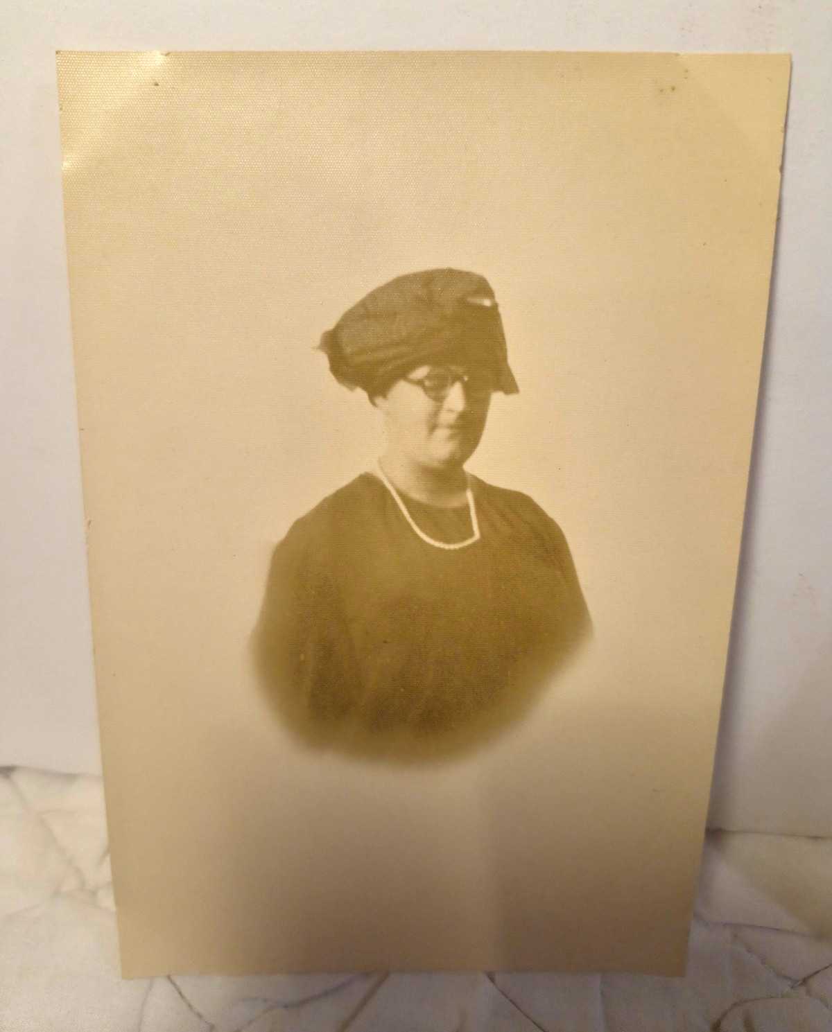 Vintage Sepia Portrait Photograph Print of Woman Wearing Hat, Single Piece