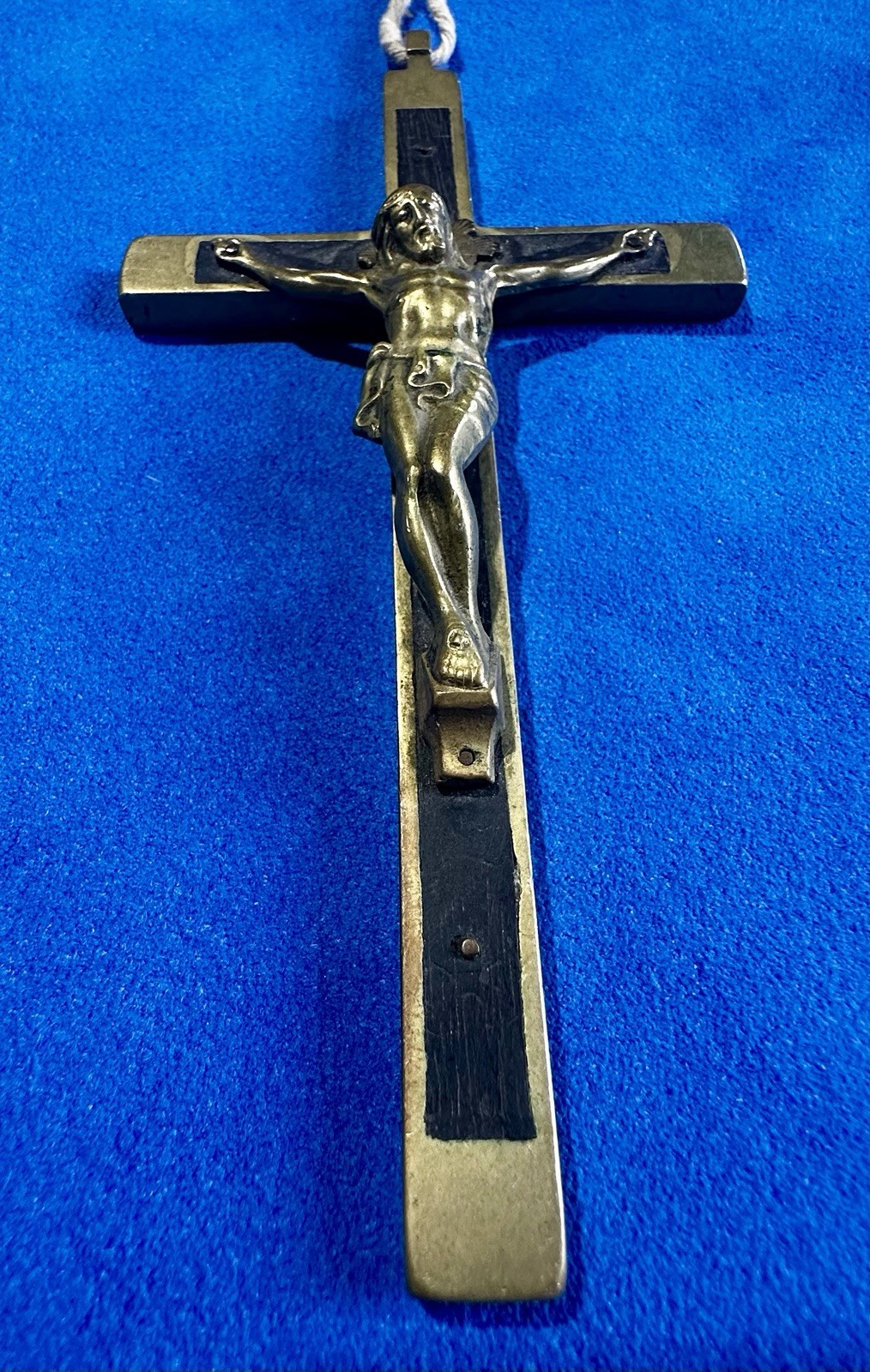 Antique 1800s 6” French Pectoral Crucifix Catholic Nun Priest Brass Ebony Wood