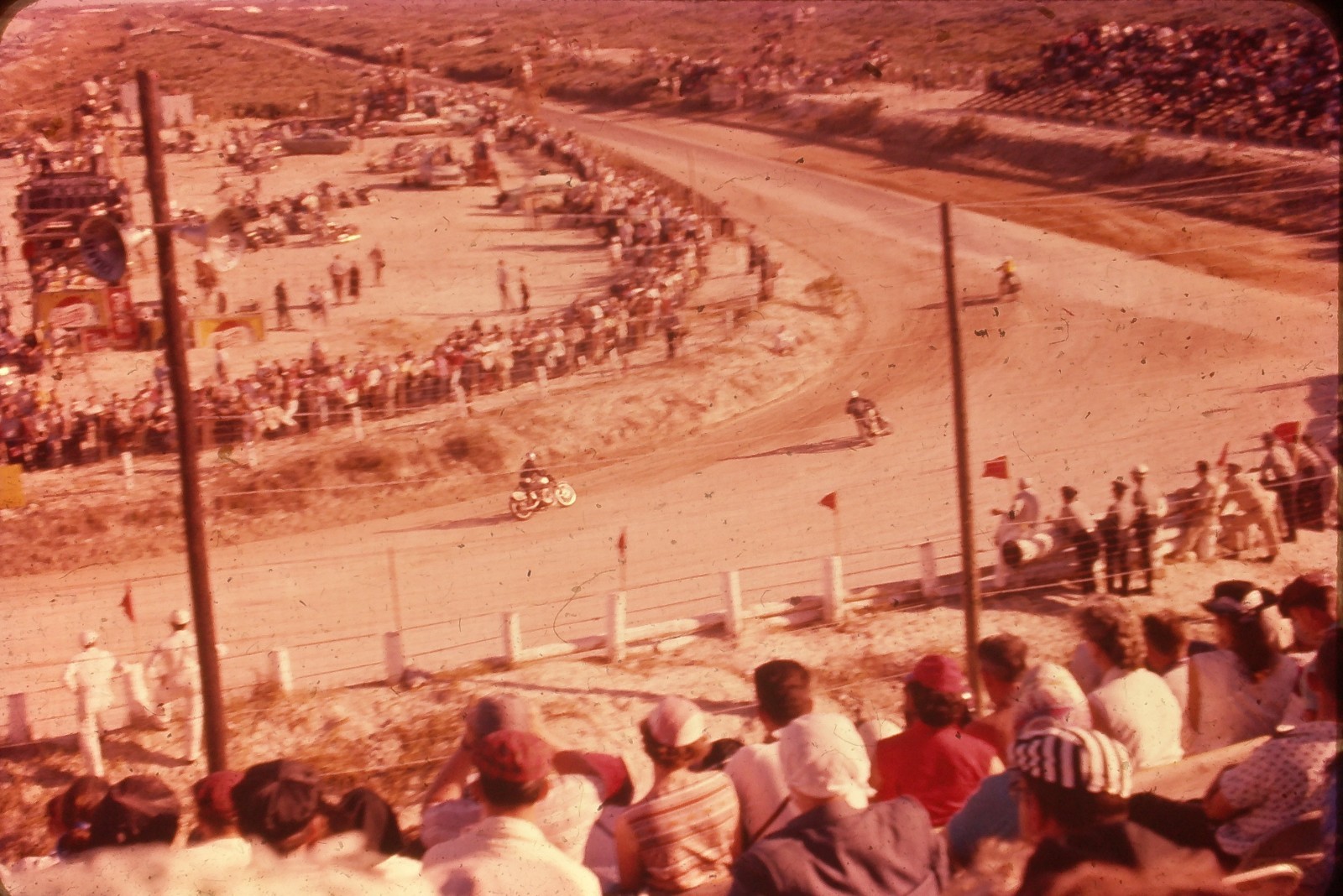 c1960\'s Ektachrome 35mm Slide Border Motorcycle Dirt Track Racing Spectators