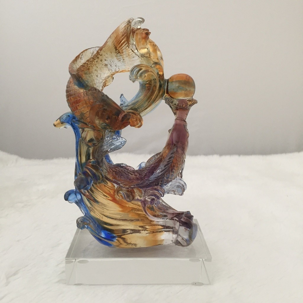 Liuli Crystal Glass Abundant Happiness Fish Ornament – Feng Shui Home Decor