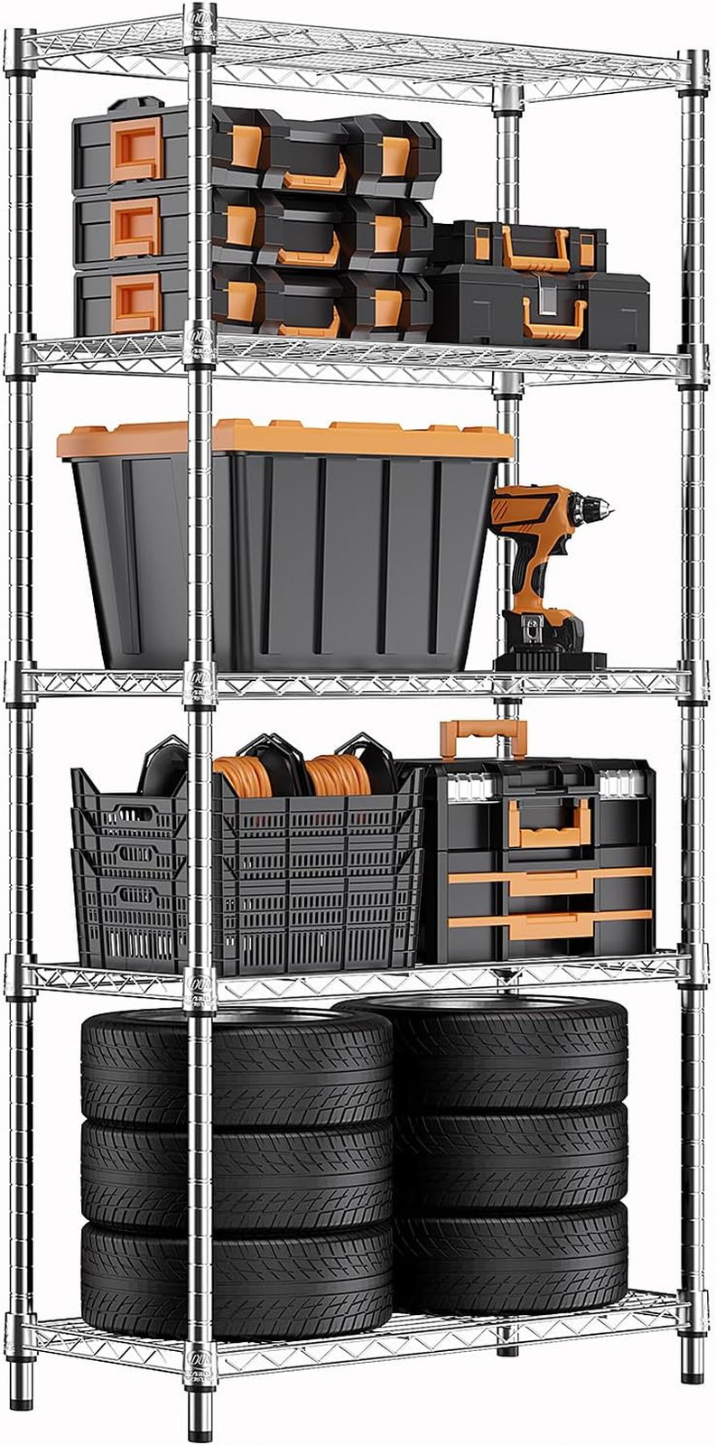 1250 Lbs Steel Heavy Duty 5-Tier Utility Shelving Unit Steel Organizer Wire Rack