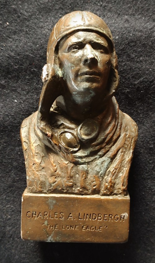 Vintage Charles Lindbergh “The Lone Eagle” John Terren 1975 Desk Bust + Clipping