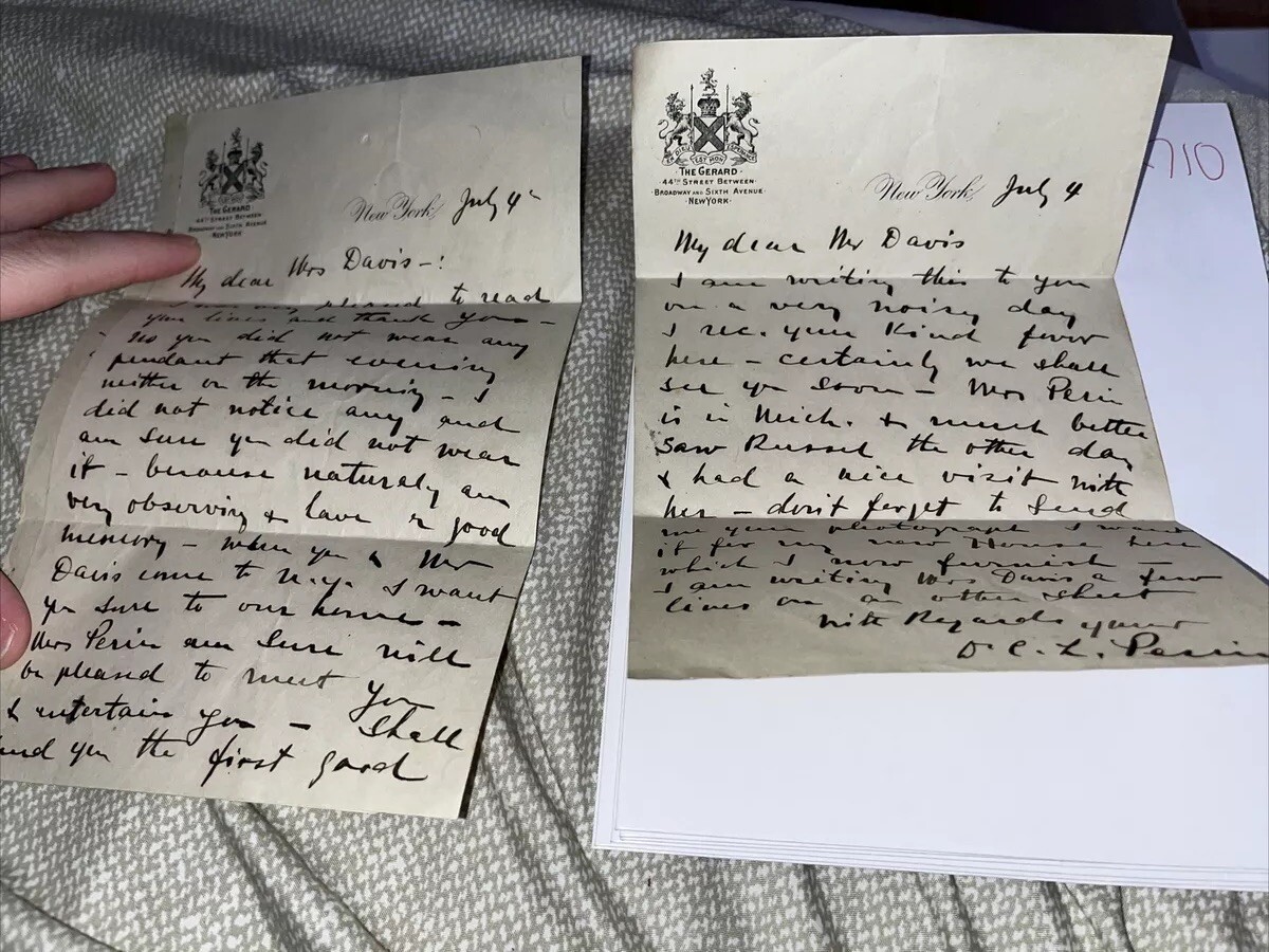 2 Letters Dr Carl Perin Palm Reader Clairvoyant Read Pope Hotel Gerard New York