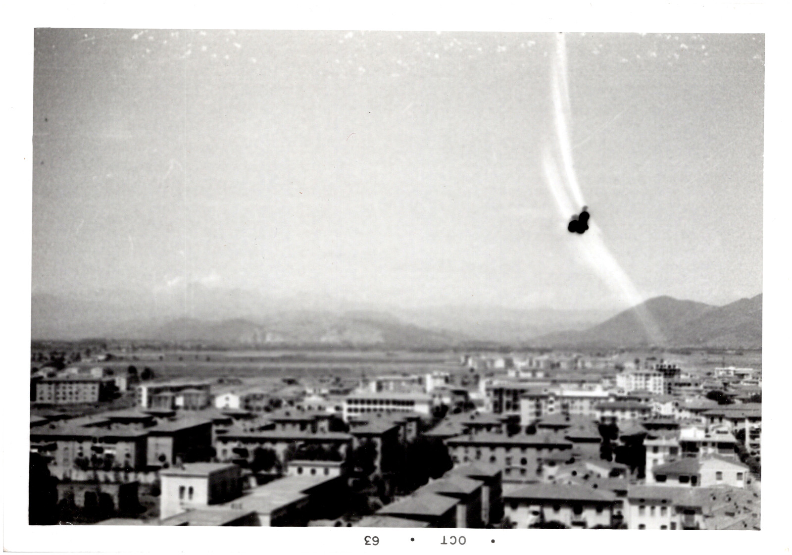 Blurry Aerial View of Unknown City & Mountains in Europe? 1963 Vintage Photo