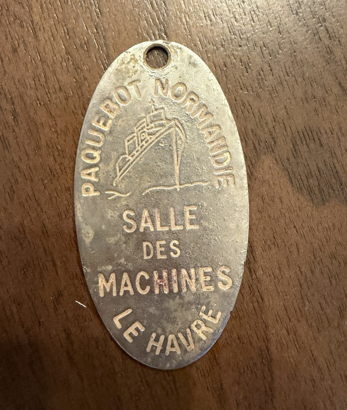 SS Normandie RARE Engine Room Key Metal Tag Fob 