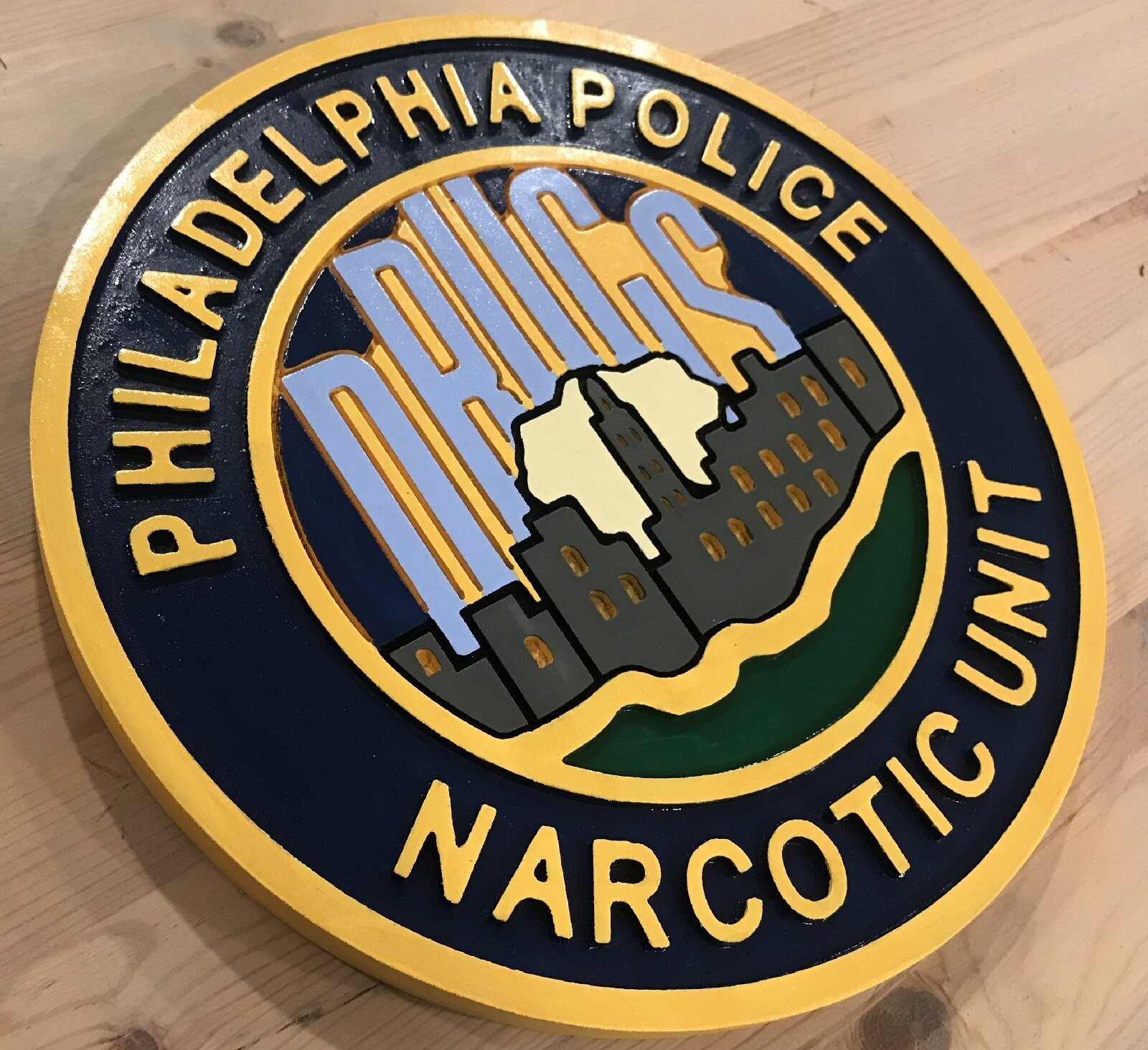 Police Philadelphia Narcotic Unit3D routed wood Patch Plaque Sign Carved